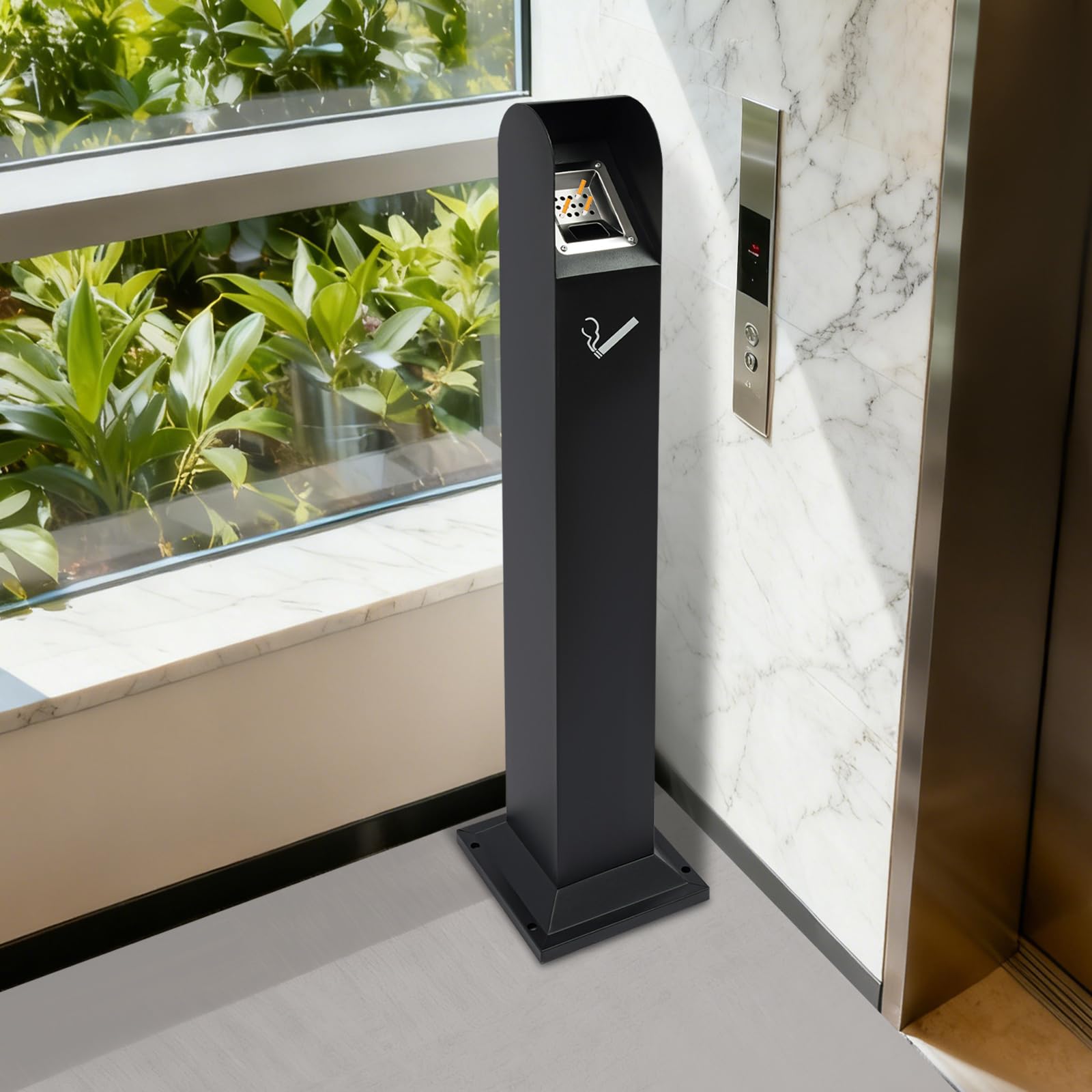 Standaschenbecher für Draußen, 110cm Hoch - Wetterfester & Abschließbarer Outdoor Aschenbecher aus Metall mit Löschplatte und Bodenplatte - Großer Aschenbecher für Garten, Restaurant, Hotel (Schwarz)