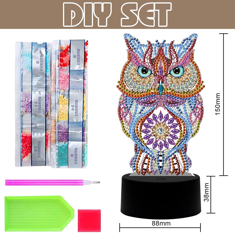 DIY Diamond Painting LED Lampe – Nachtlicht Mit 7 Farben, USB, Für Wohnzimmer & Kinderzimmer, Motiv Eule