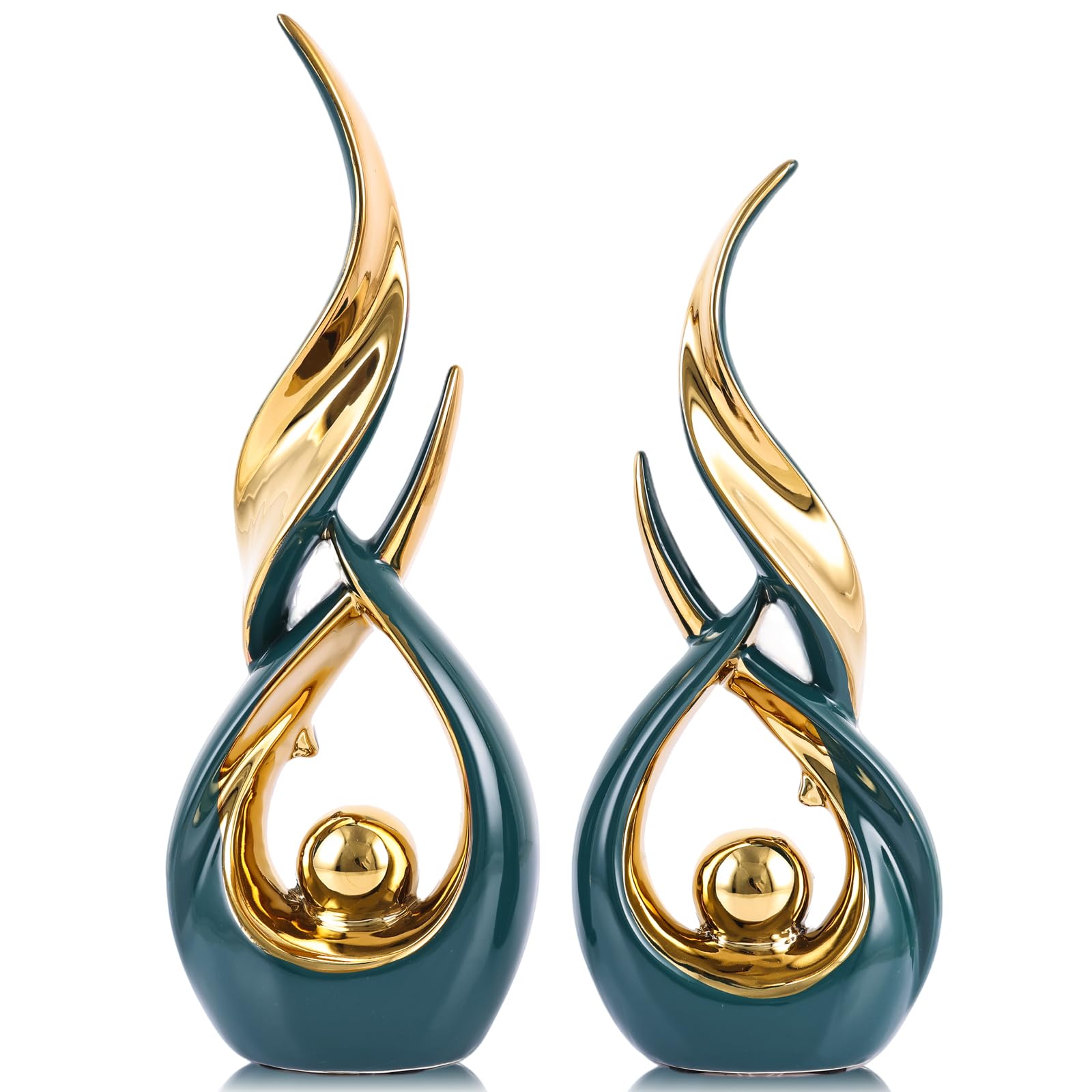 XMGZQ Juego de 2 estatuas abstractas de cerámica Dorada, Arte Abstracto Moderno de Mediados de Siglo, decoración del hogar, repisa de Chimenea en un Estante único, Divisor de Mueble de TV (Verde)