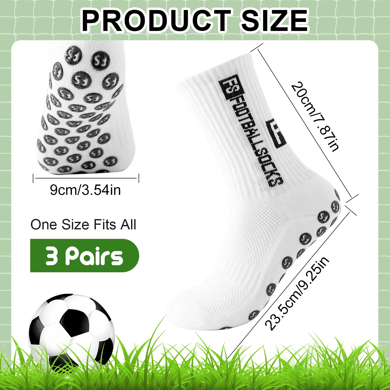 Lot de 3 paires de chaussettes de football antidérapantes pour homme, femme et enfant - Tailles 39-46 - Chaussettes de football antidérapantes pour football, basketball, course, respirantes - 3