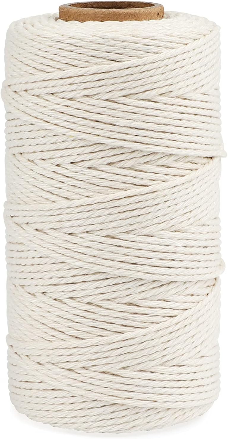 jijAcraft Cotton Butchers Twine, 328 Feet - 3Ply 2mm Thick Beige Twine for Meat, Sausages, Crafting & Home Decor