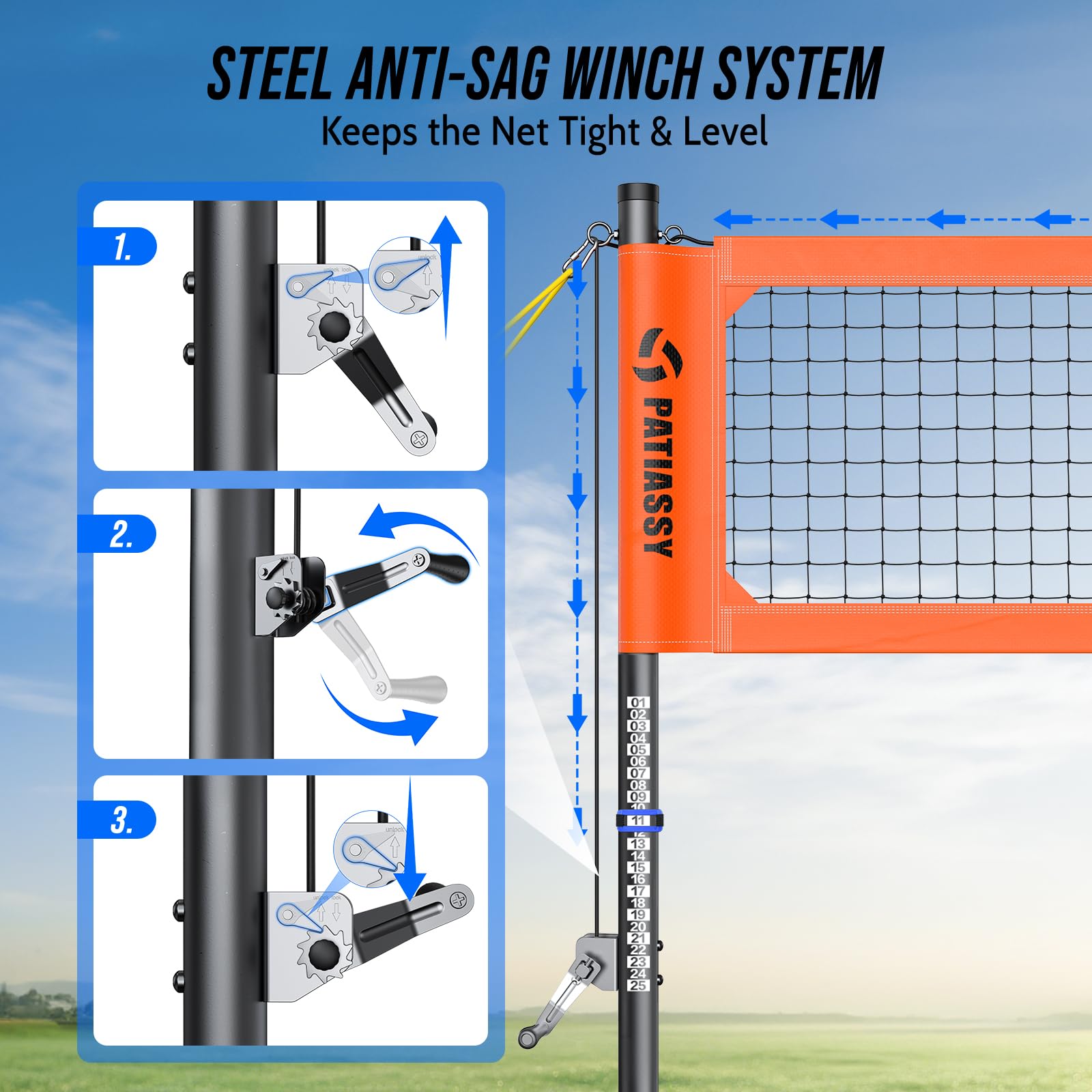 Set professionale portatile per pallavolo all'aperto, con pali in alluminio regolabili in altezza, sistema di verricello, pallavolo con pompa e borsa per il trasporto, per cortile e spiaggia