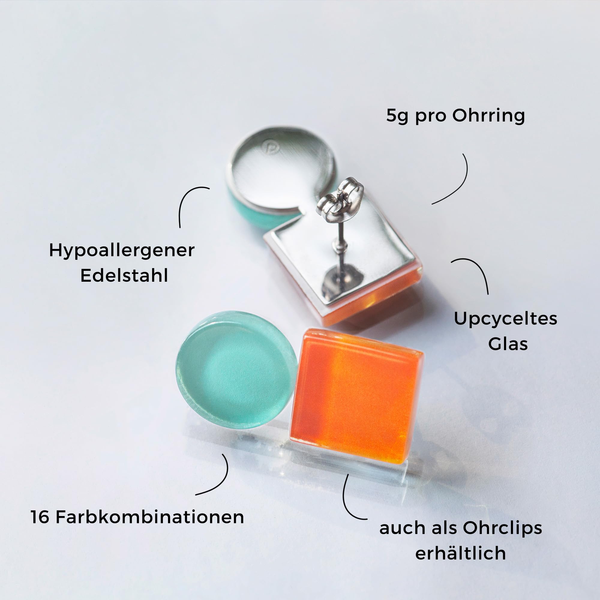 Geometrische Statement Ohrringe Damen • Bauhaus Design Ohrstecker in 16 Farbvarianten • Nachhaltiger Schmuck aus Glas • hypoallergen & handgemacht • 30x15x4mm