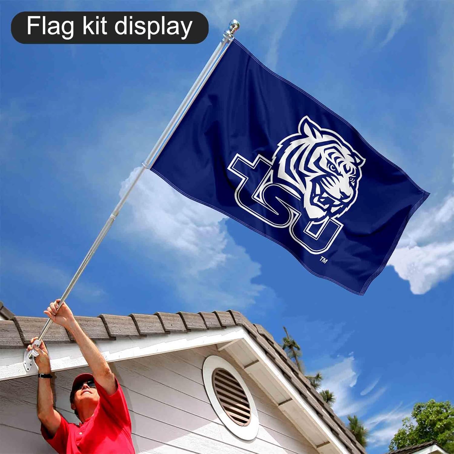 Tennessee State Tigers TSU Logo Flag with Pole and Bracket Holder University Set - Image 6
