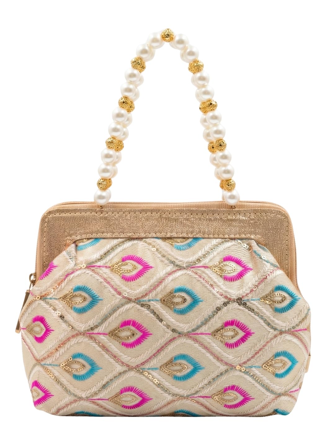 Ethnic Embroidered Pearl Handle Potli Clutch Bag Gift for Women-image-43
