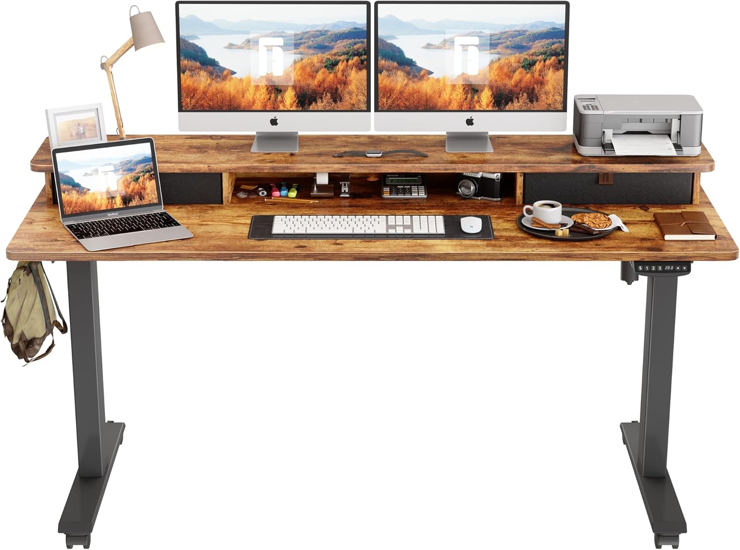 FEZIBO Height Adjustable Electric Standing Desk with Double Drawer, 60 x 24 Inch