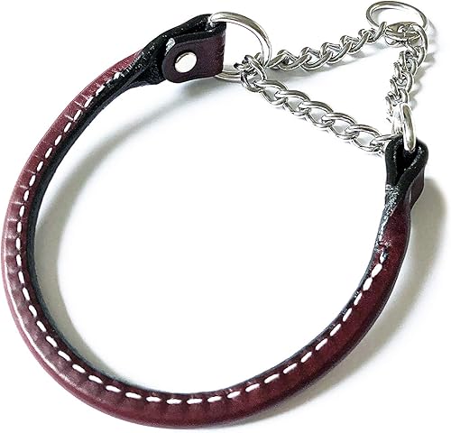 Auburn Leathercrafters Collar de perro Martingala de cuero enrollado - 20 - Borgoña