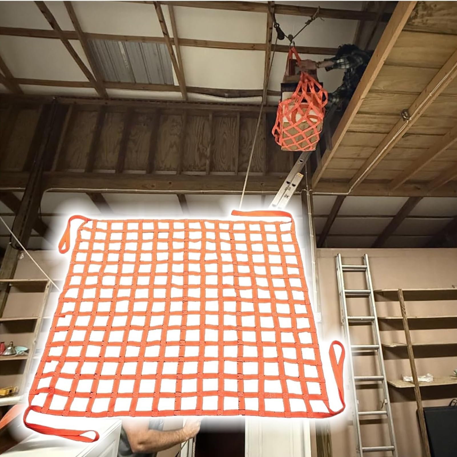 Generisch Hochleistungs-Hebegurte - Flaches Nylon-Hebenetz, elastisches Ladungssicherungsnetz für LKWs, Anhänger und SUVs (1,5 x 1,5 m, 10 cm Maschenweite, 300 kg Traglast)