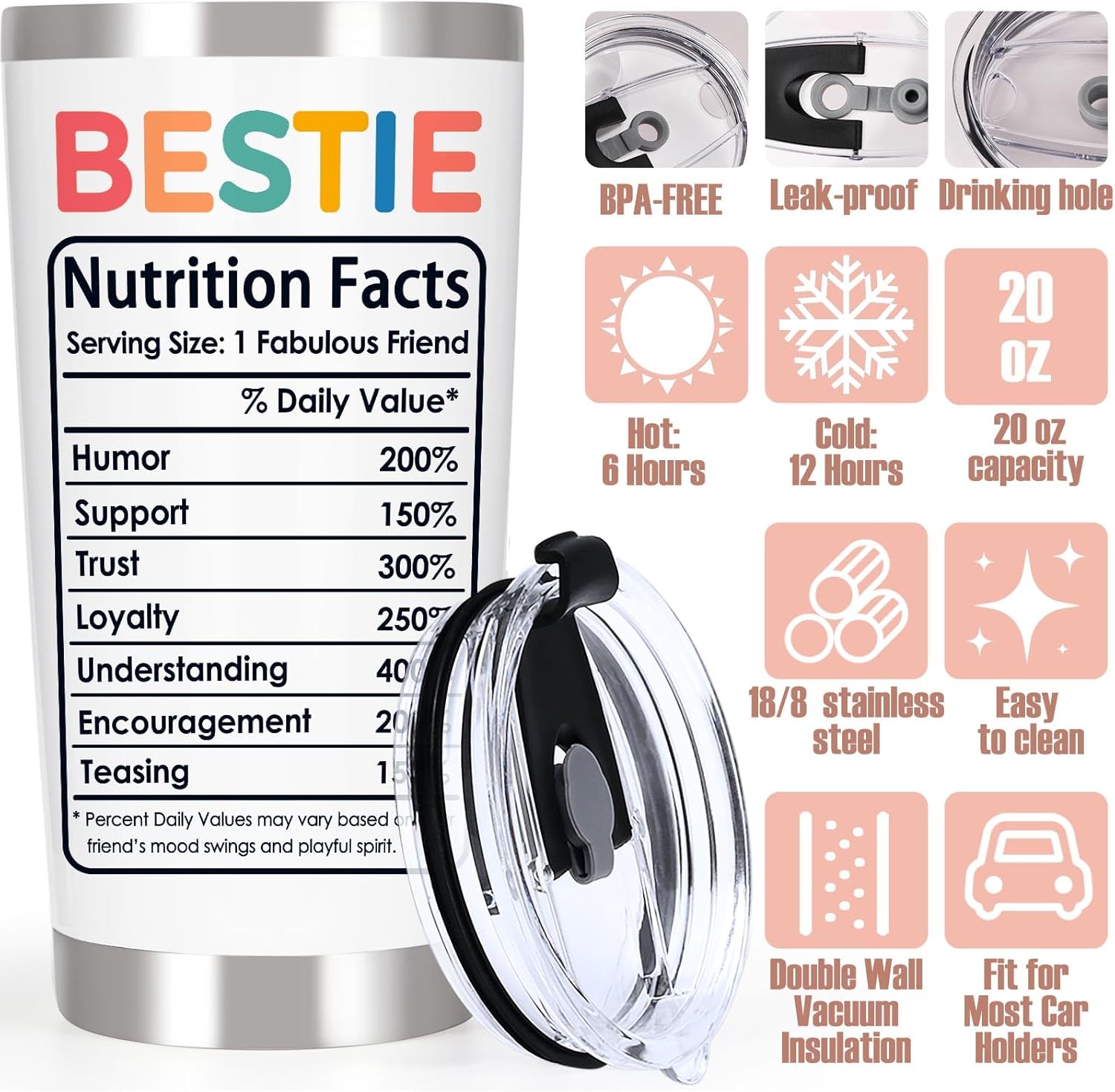 Breezy Valley Bestie Gifts for Women Best Friend Tumbler - Best Friends Valentines Day Gifts for Bestie, Best Friends Birthday Friendships BFF Gift for Women Her, Besties Coffee Tumbler, 20 oz - Image 3