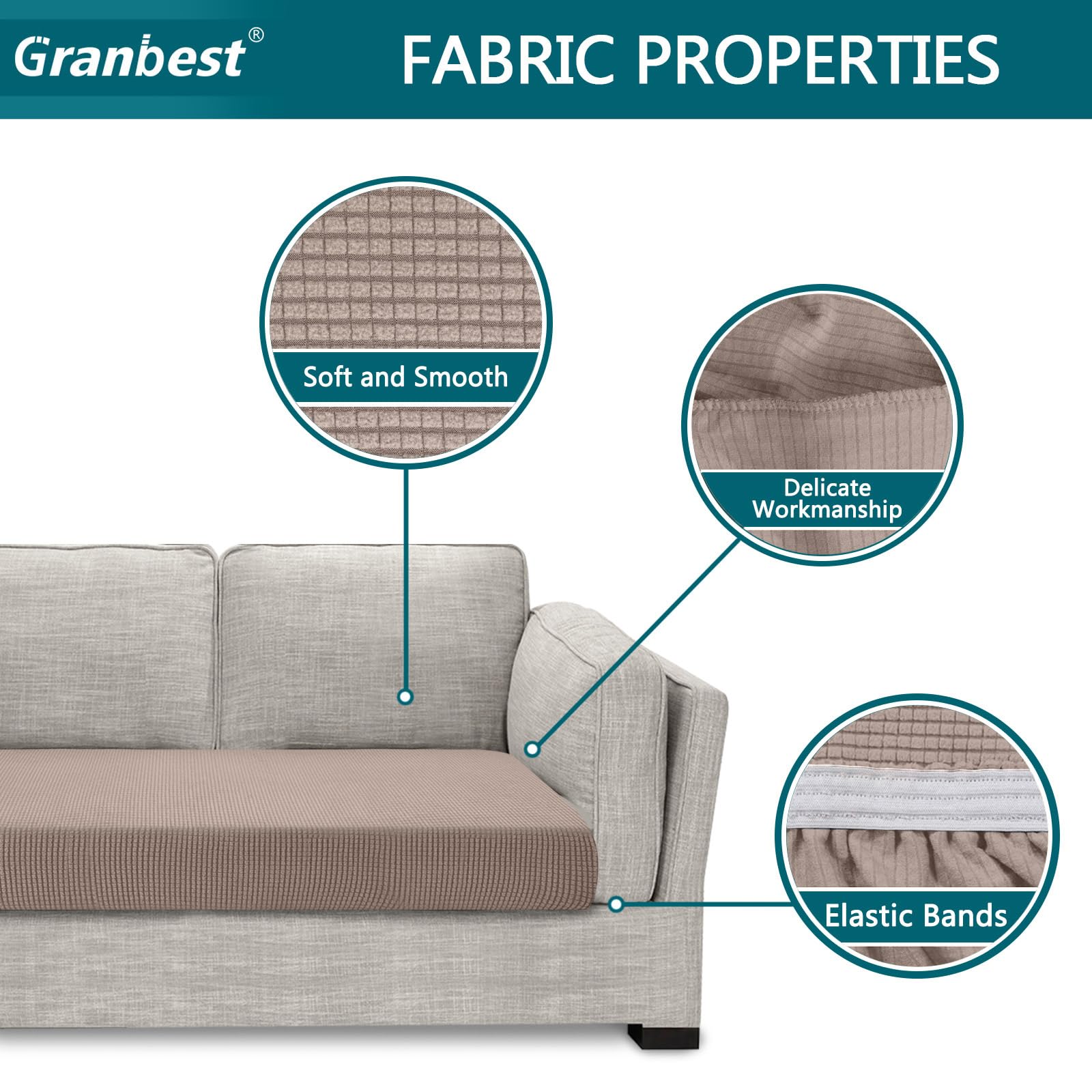 Granbest High Stretch Sofa Seat Cushion Cover Super Soft Couch Seat Cover Sofa Cushion Protector Jacquard Spandex Fabric with Elastic Bottom(2-Piece 2 Seater - Image 3