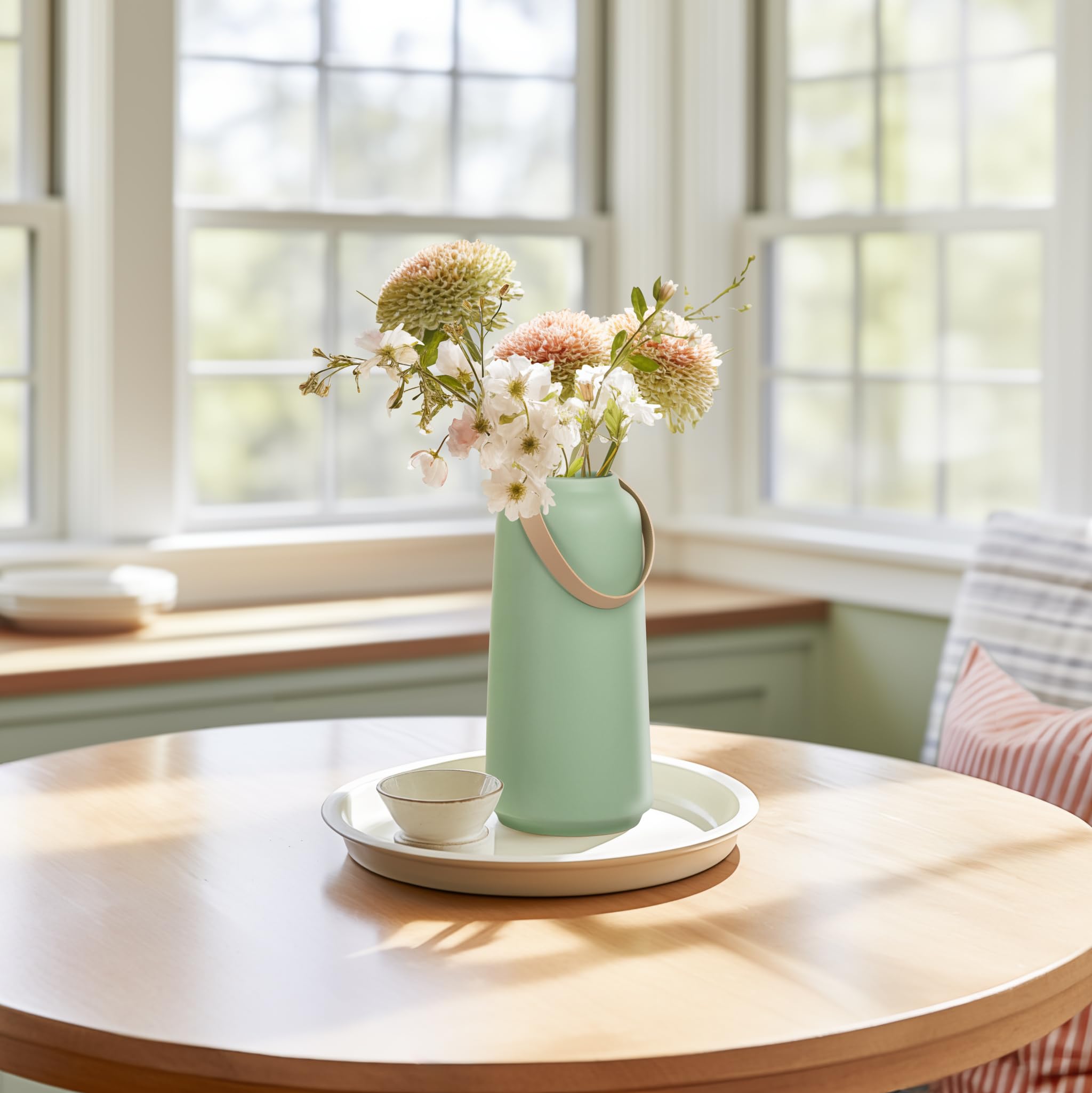 Torre & Tagus 11 Inch Sage Green Vase with Handle - Matte Green