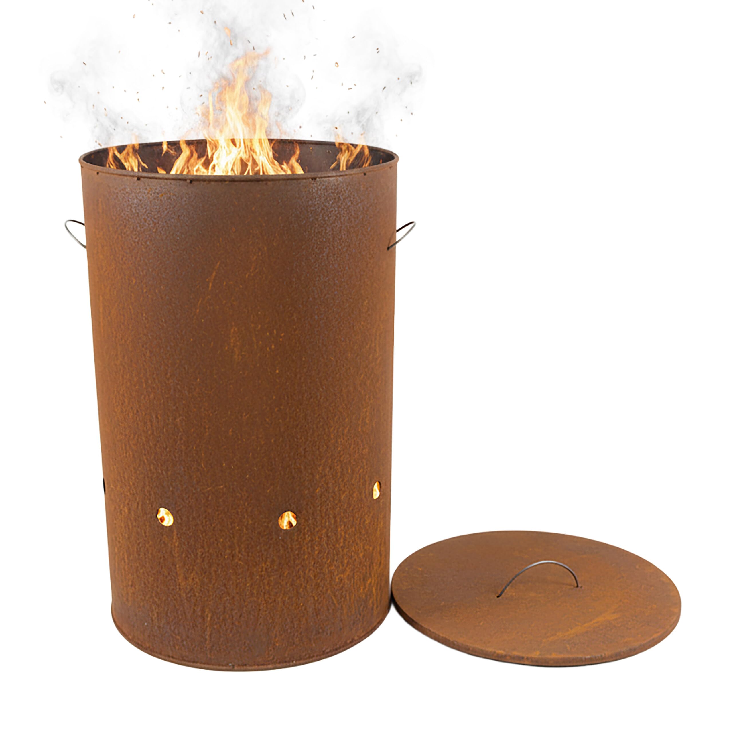 Relaxdays Braciere in Acciaio Corten Effetto ruggine HxD 60x38,5 cm, Industriale con Coperchio