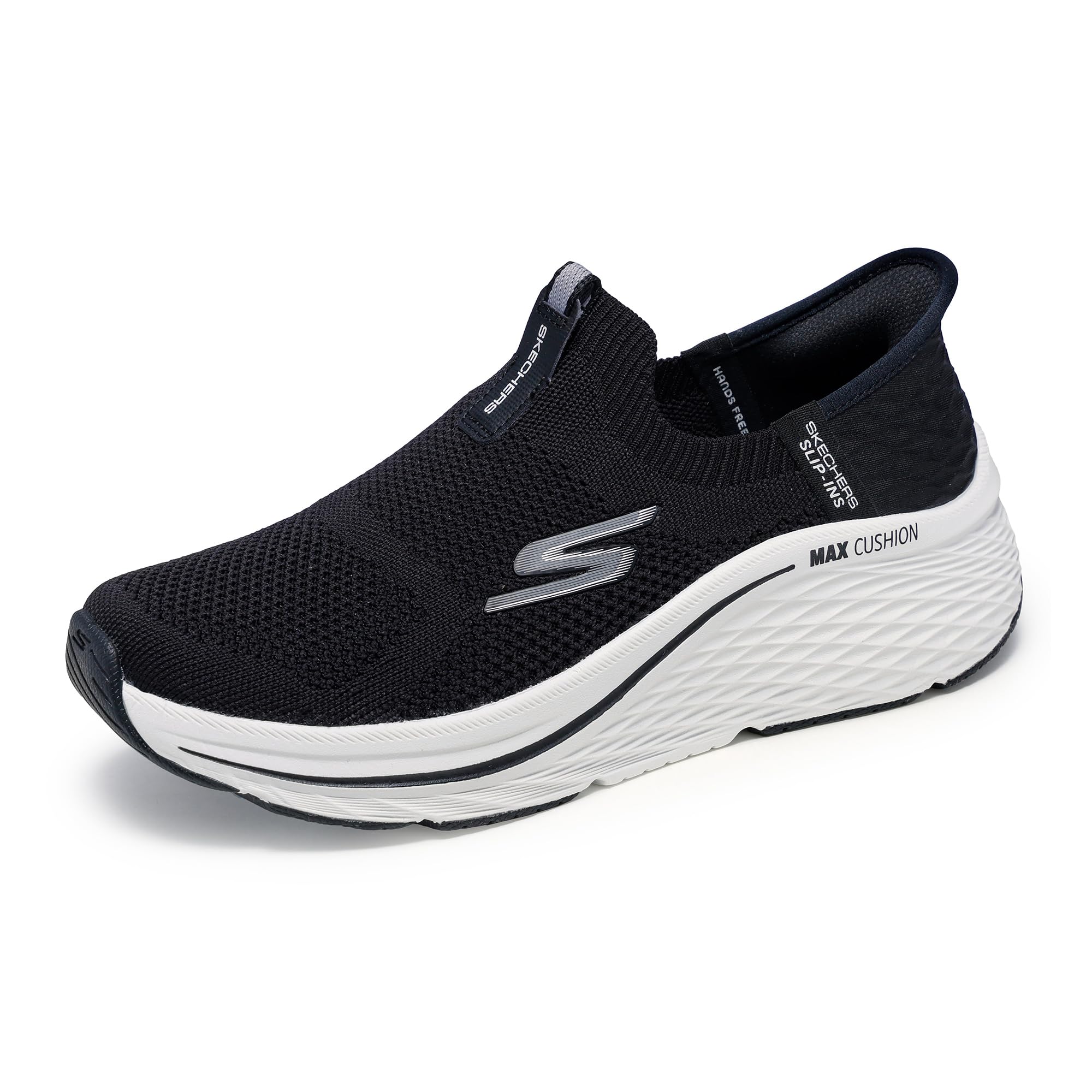 Skechers Women's Max Cushioning Elite 2.0 Eternal Slip-On Sneakers, Black Textile/White Trim, 6.5 UK