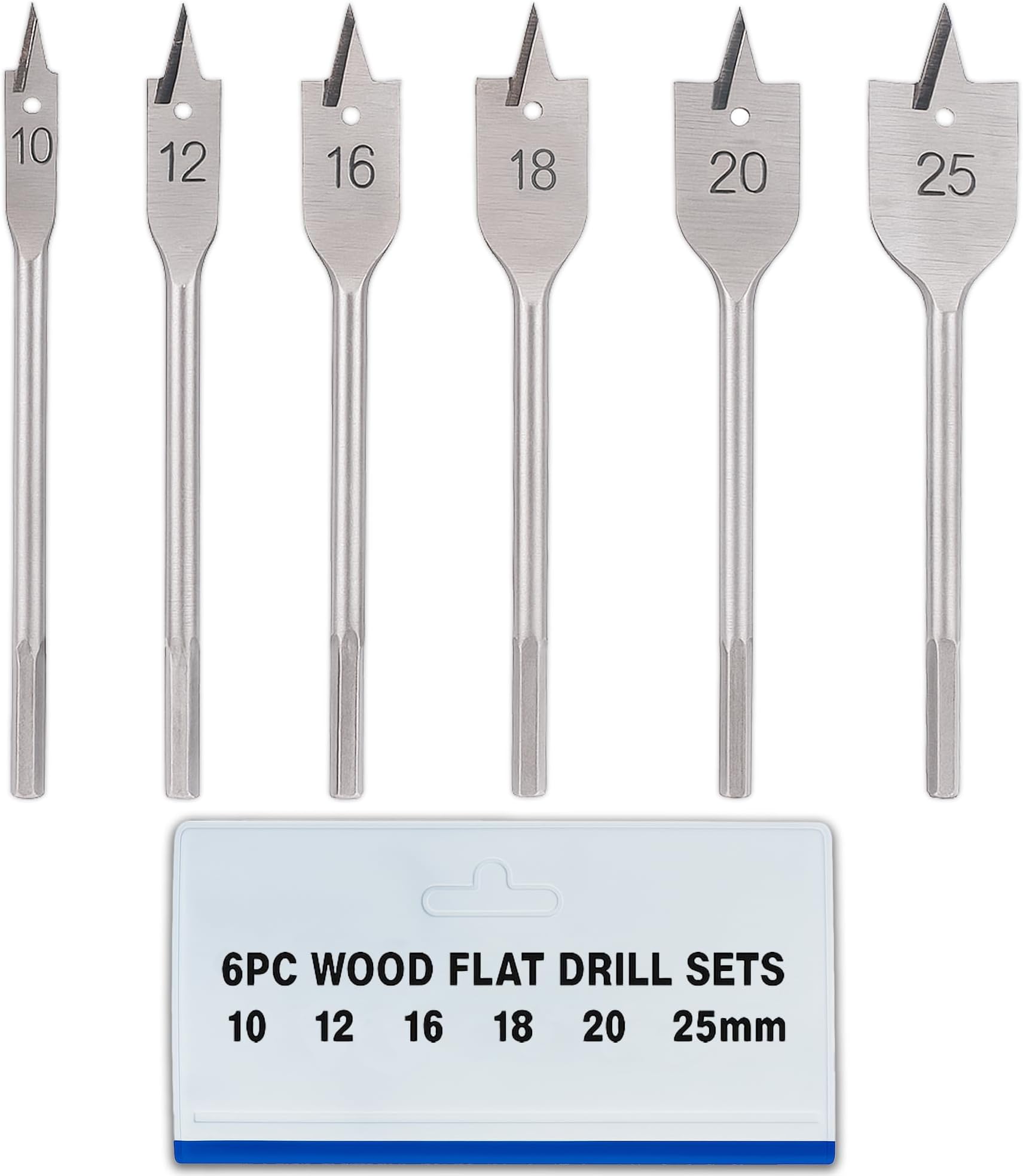iTrend 6pc Heavy Duty Flat Wood Drill Bit Set DIY - For use with drills, drivers and hand braces