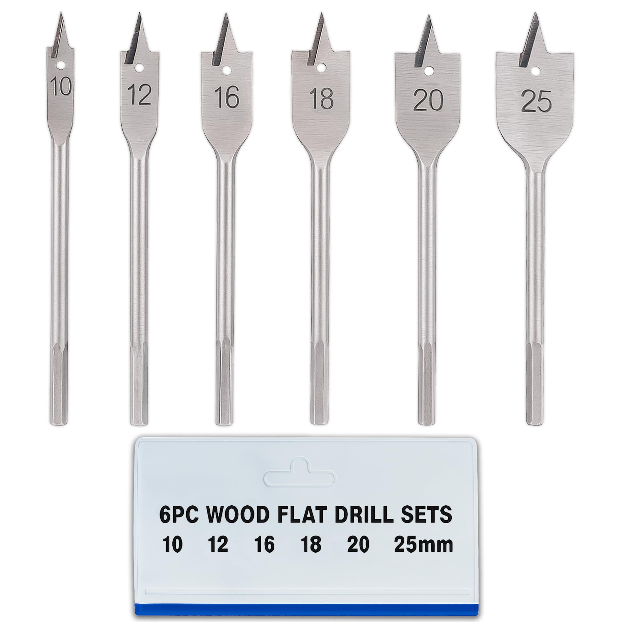 6pc Heavy Duty Flat Wood Drill Bit Set DIY - For use with drills, drivers and hand braces