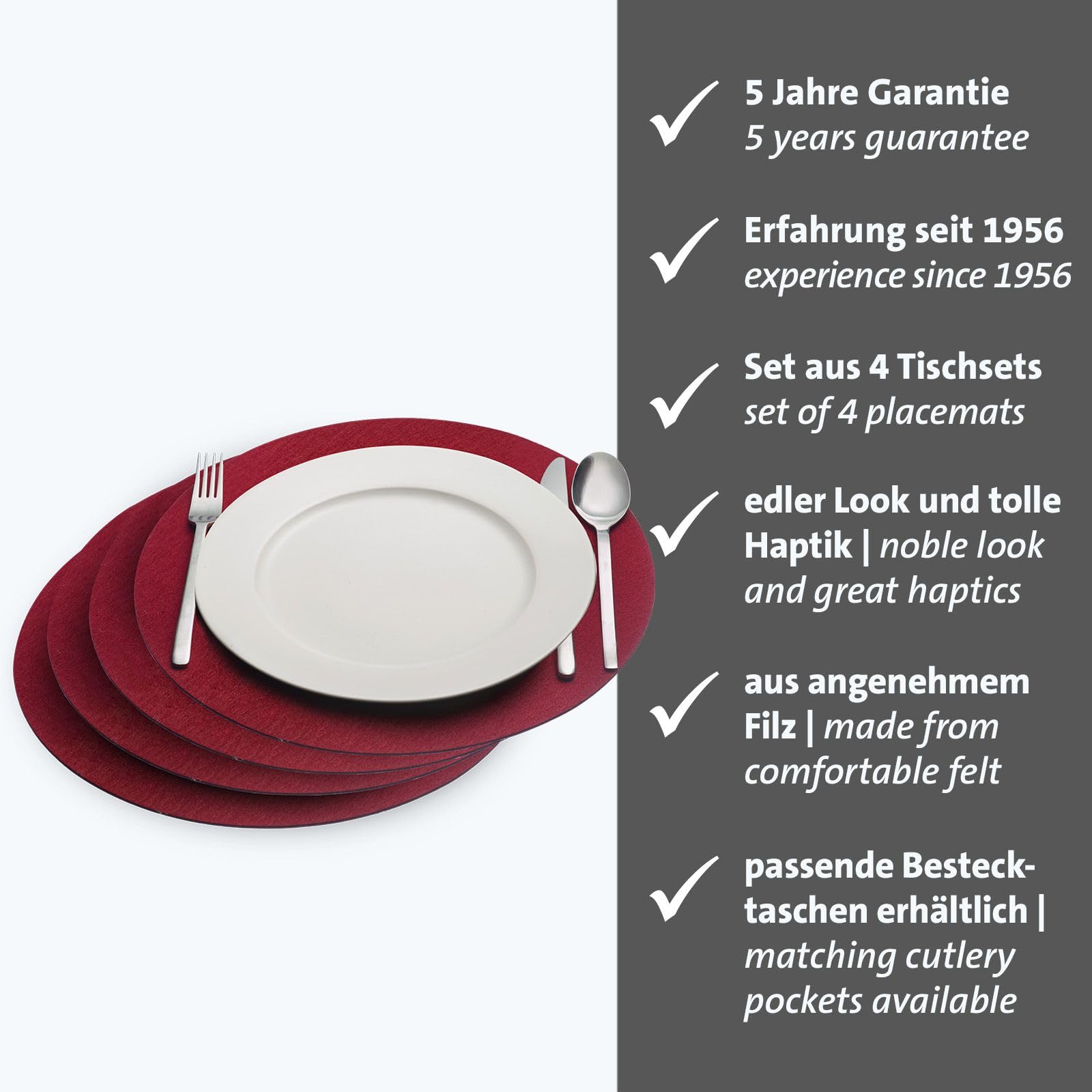 Westmark Podkładki Cozy – zestaw 4 okrągłych podkładek, eleganckie podkładki na stół w domu lub w restauracji – poliester, Ø 35 cm, czerwony