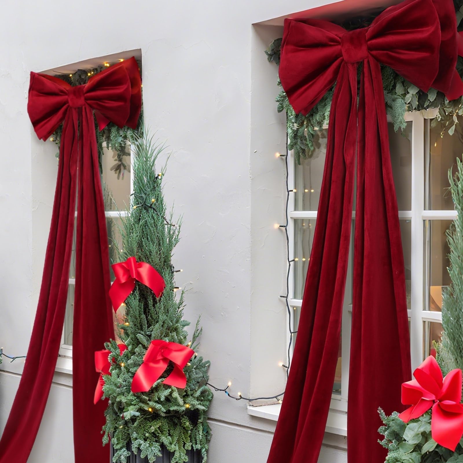 Arco Topper Dell'albero Di Natale, 47X190cm Extra Grandi in Velluto Rosso Per Casa Toppers Albero Di Natale Ghirlanda Per Camera Da Parete Arredamento Per Feste (Marrone)
