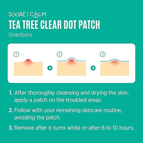 Miniatura 4 de SOO'AE - Parche para acné con puntos transparentes para árbol de té, paquete de 3 (90 parches) parche para espinillas de acné, registrado por la
