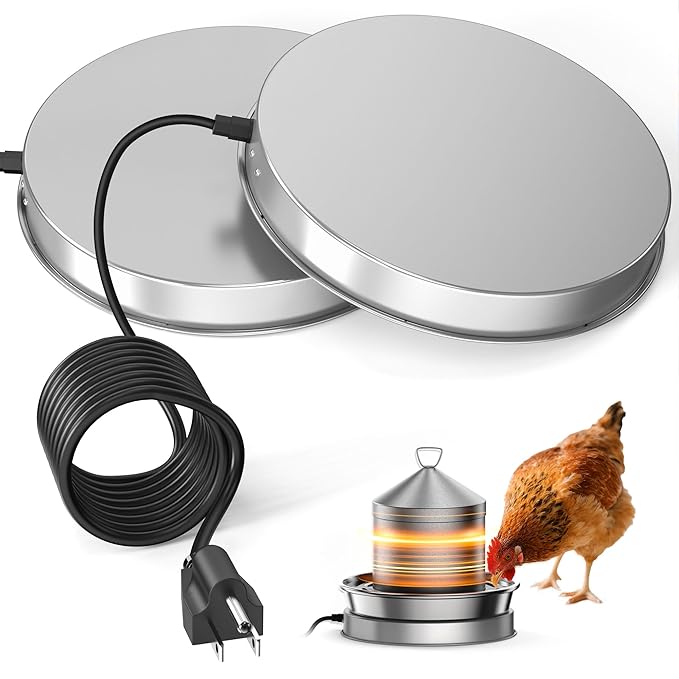 Chicken Water Heater for Winter, 110W Heated Poultry Waterer Base with Thermostat
