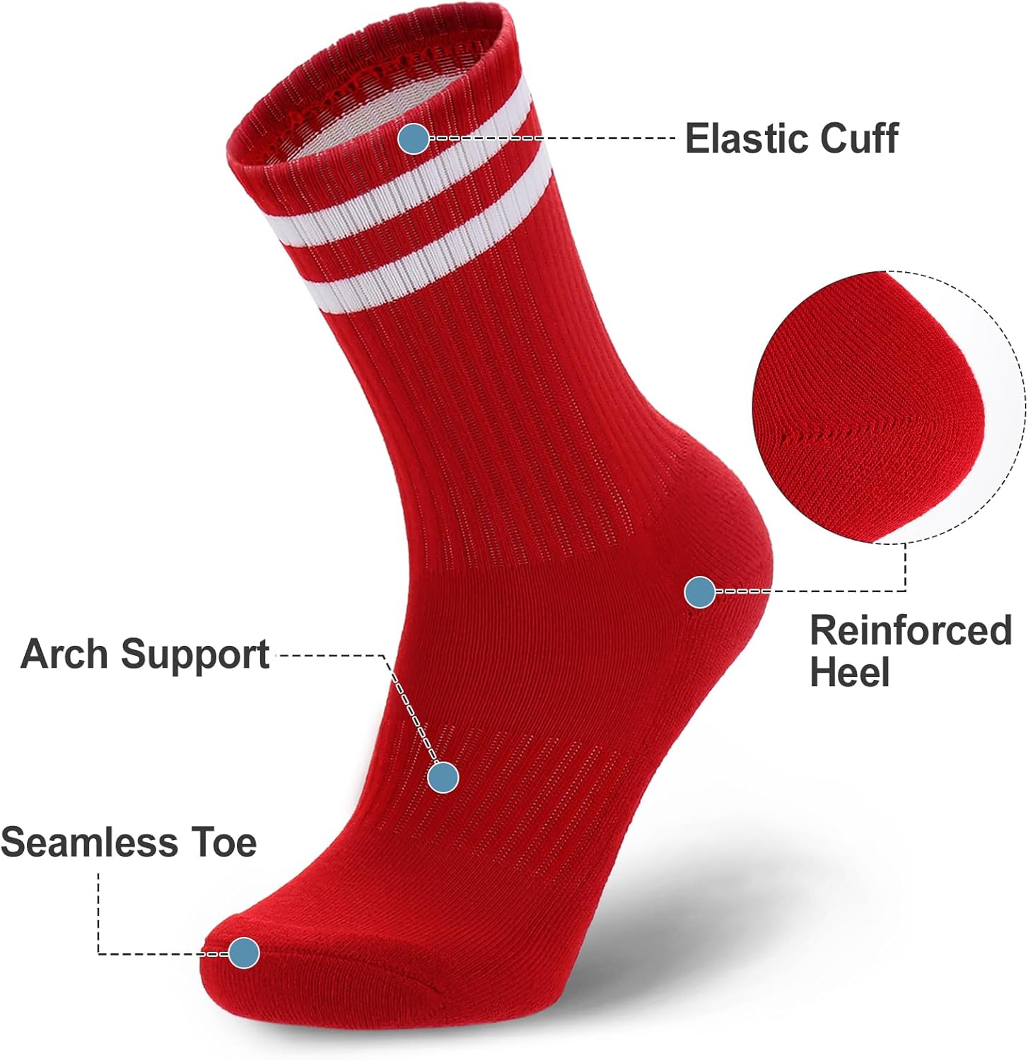 Ultrafun 5 Pairs Striped Crew Socks Cotton Cushioned Athletic Sports Running Socks for Men Women Teens - Image 5