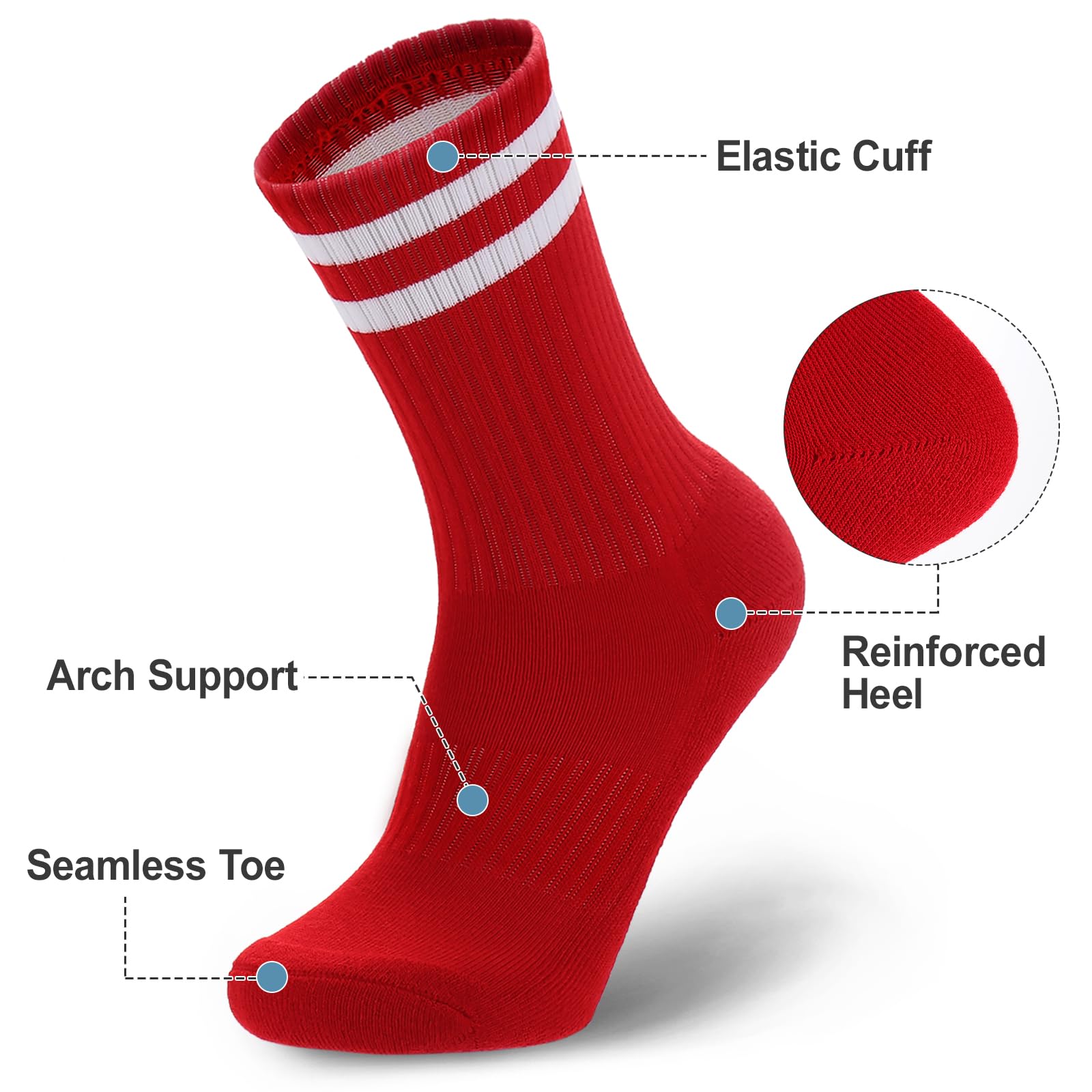 Geebuzz Lot de 5 paires de chaussettes rayées rembourrées en coton pour homme, femme, adolescent