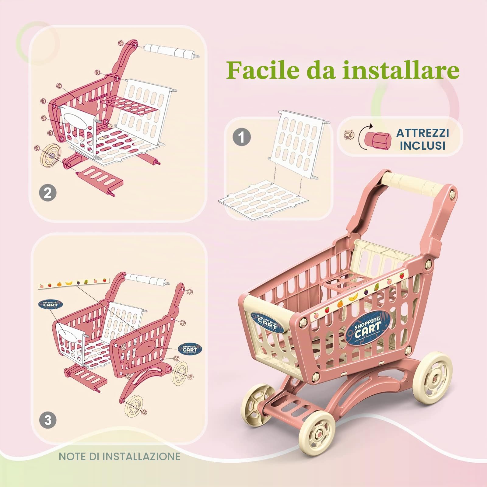 RedCrab Carrello Spesa Bambini Giocattolo, Set di Accessori per Negozio da 54 Pezzi Supermercato Giocattolo per Bambini, Regalo per Giocattoli Educativi