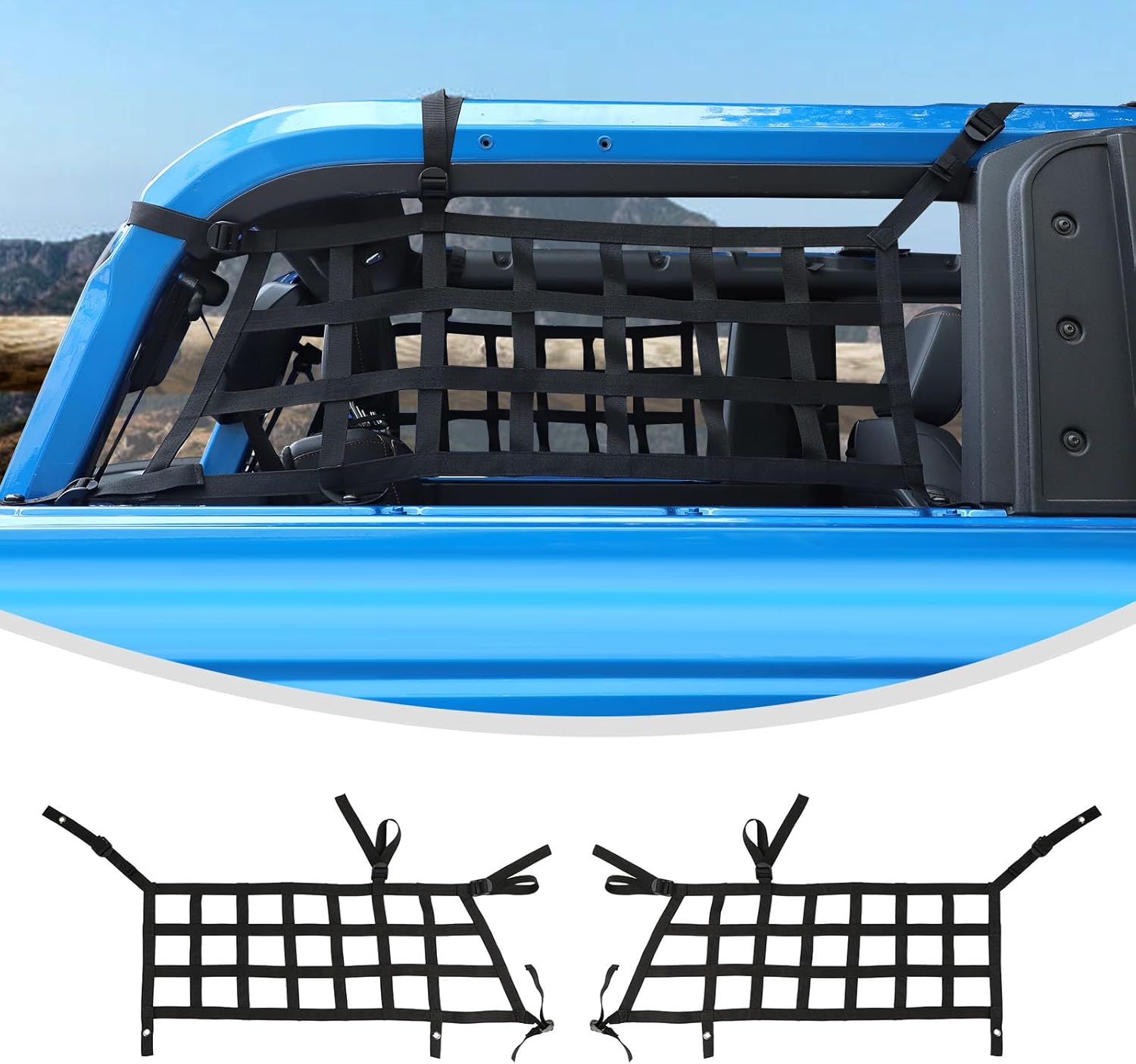 Linskip Roll Bar Side Window Barrier Nets for 2Door Ford Bronco 2021-2025, Safely Contains Dog and Gear, Side Window Cargo Net for Bronco Accessories(Black)