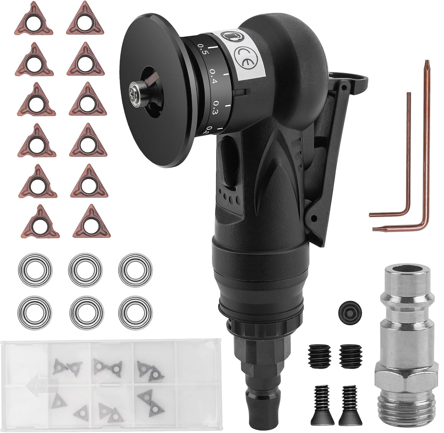 Mini Pneumatische Anfasmaschine 45° Pneumatisches Anfaswerkzeug Handheld Mini Pneumatische Fasenmaschine Luft-Anfaswerkzeug für Metall Holz Abschrägen Entgraten Trimmen (C&R Winkelklingen)