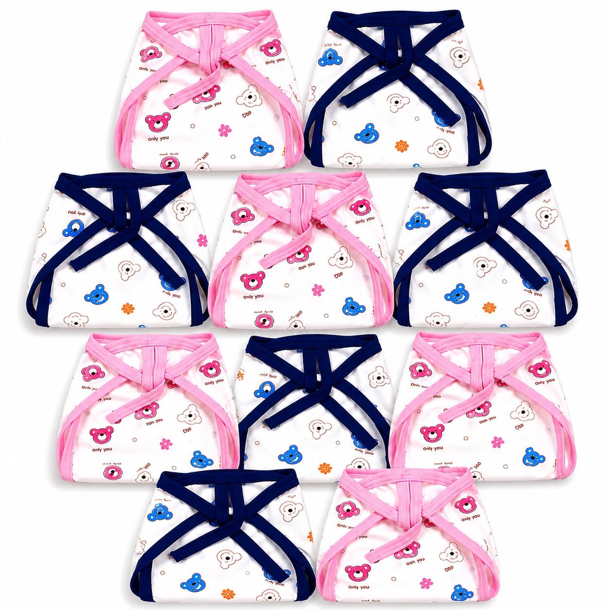 ZESTY CULTURE Baby Cotton Langot Nappies Pack of 10 | Reusable Cloth Diapers for Newborn Baby | Soft Breathable Cotton Nappy Set of 10