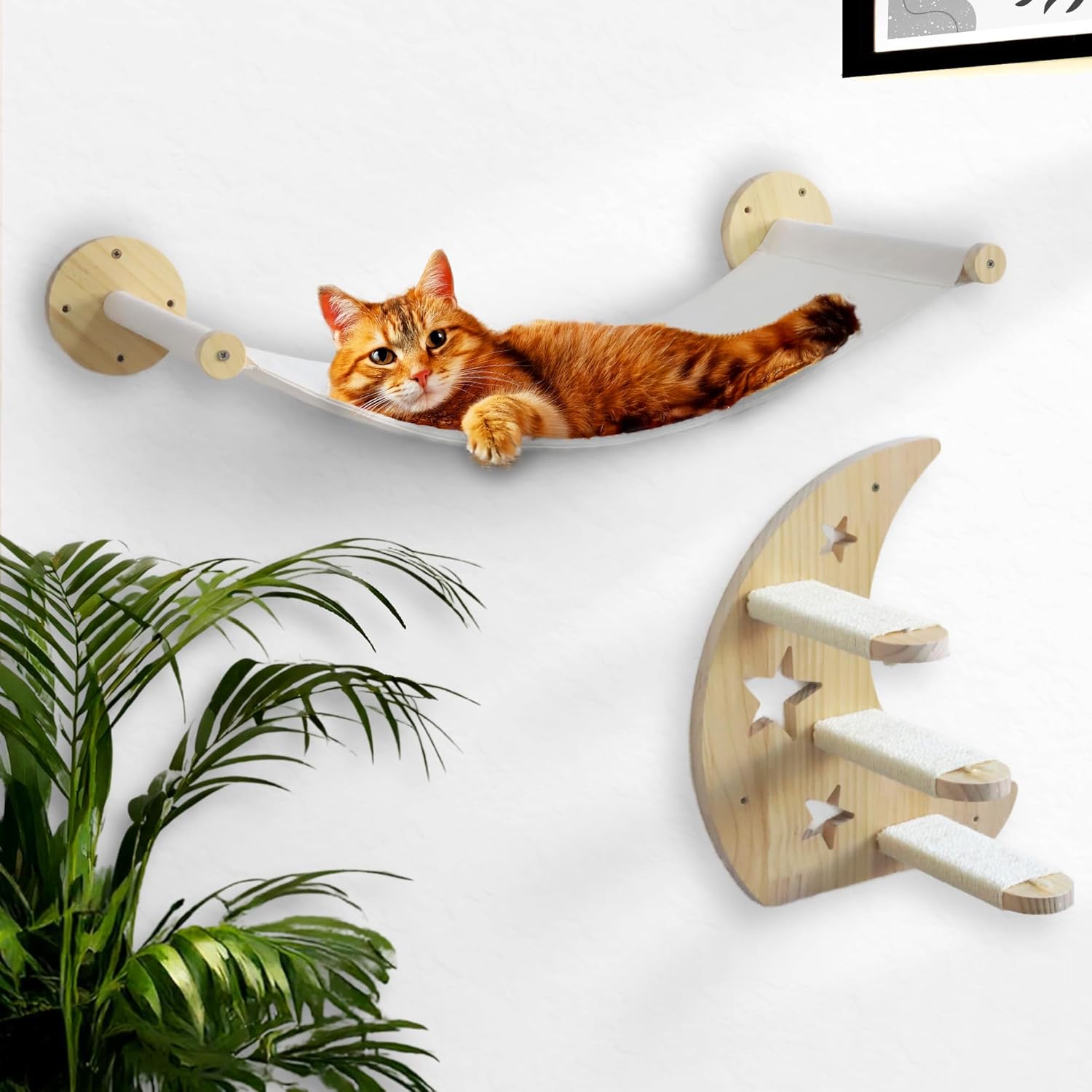 Diway Cat Wall Hammock with 3 Steps, Wall Mounted Climbing Shelves and Perches, Floating Furniture for Sleeping, Playing, Climbing, for Large Cats or Kittens