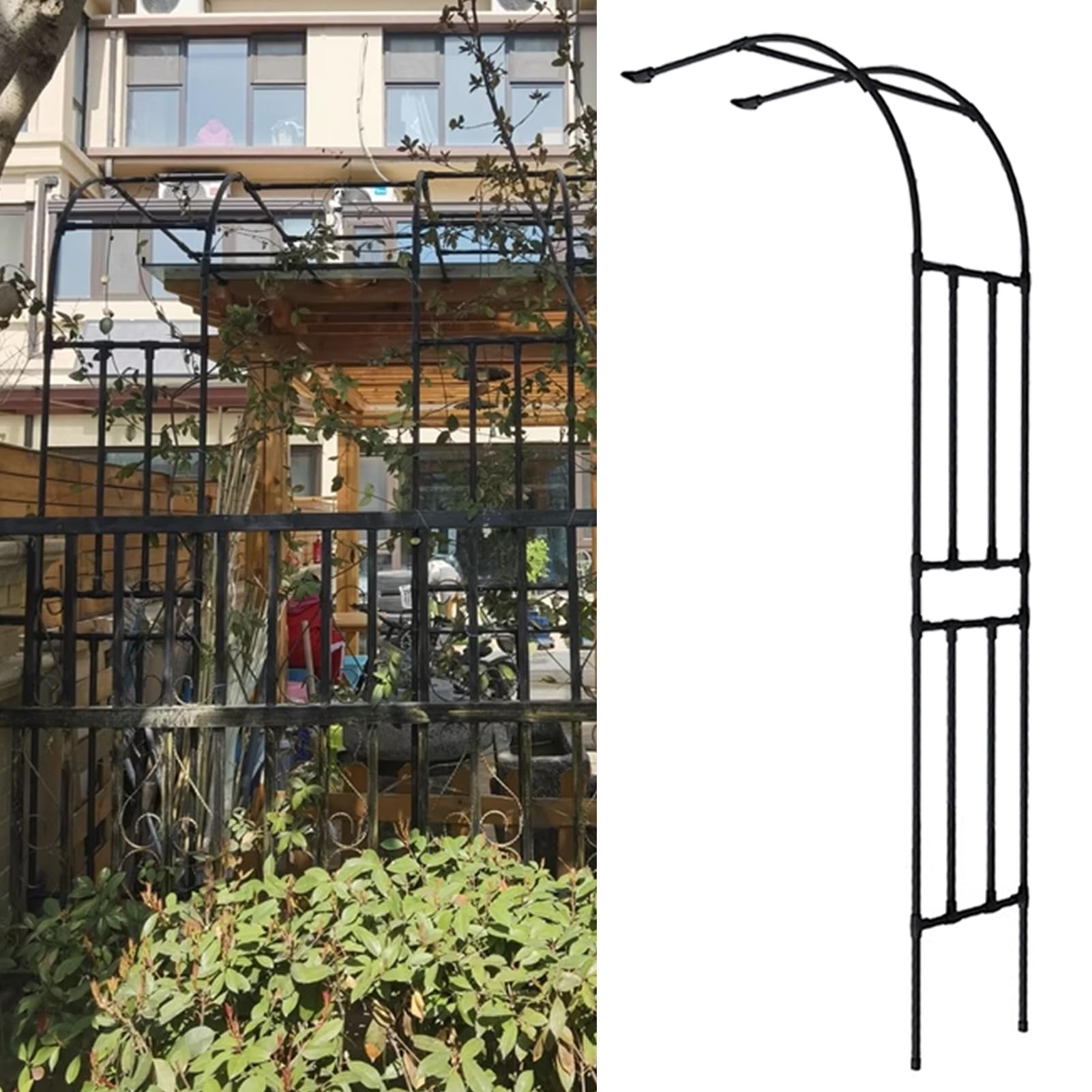Metalowa kratka ogrodowa z półbocznym łukiem do roślin pnących i kwiatów – dekoracja ślubna na zewnątrz, stojak na balon, altanka, rama, pergola, czarna (90 x 3 cm x 19 m)
