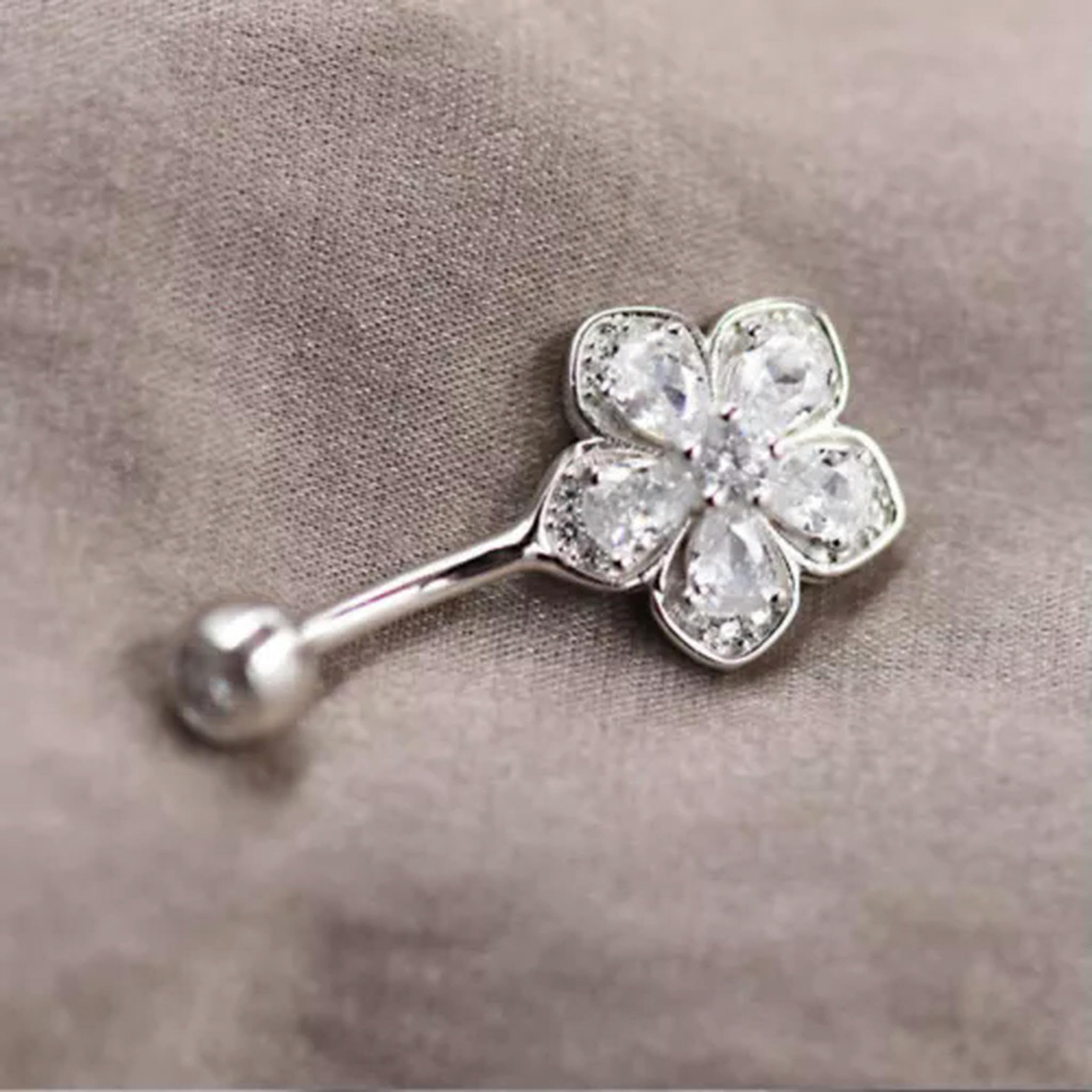 Piercing all'ombelico in Argento Sterling 925 con Fiore di Cristallo A4222-8mm