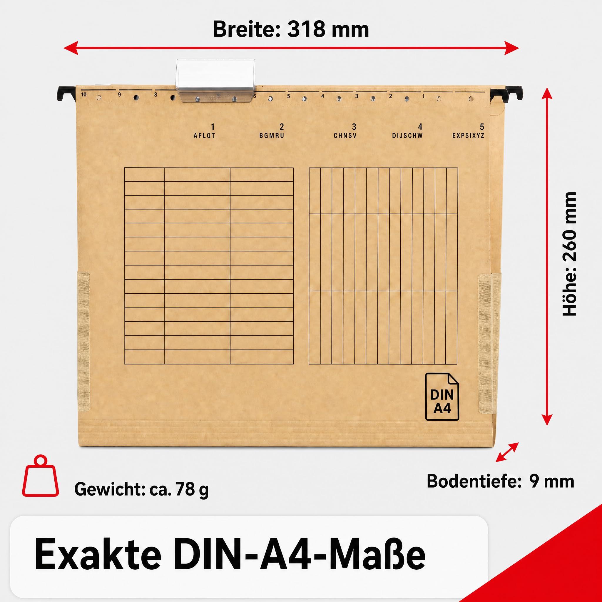 Cartelle sospese, formato DIN A4, 50 pezzi, marrone in cartone riciclato, 350 fogli, cartelle sospese stabili, motivo: angelo blu, made in Germany Conipa