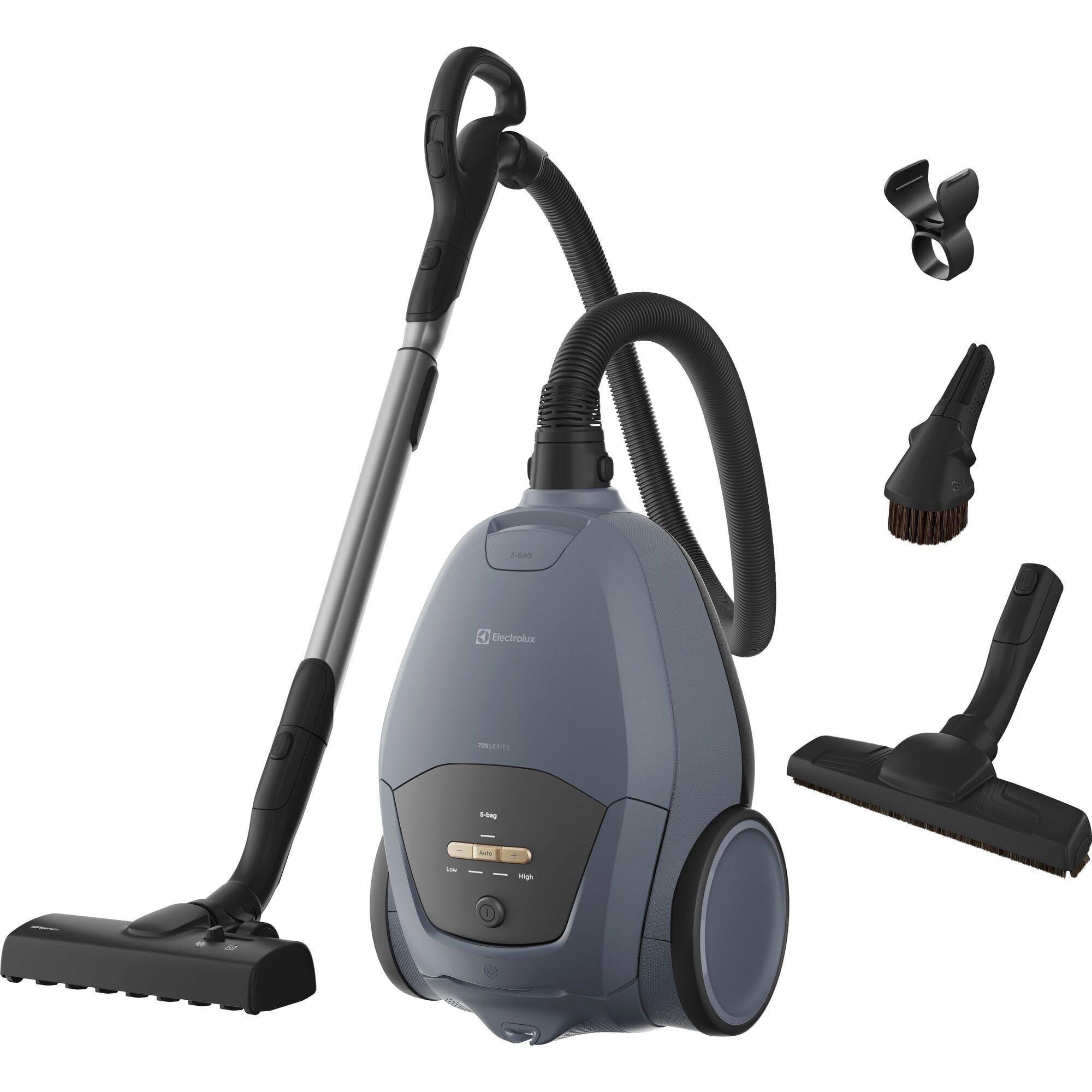Electrolux 700 Silent Aspirateur avec Sac EB71U2LDB, Ultra Silencieux 59 DB, Brosse AllFloor Auto Tous Sols, Filtre Hygiène E12 Lavable, Rayon d’Action 12 m, 3,5 L, Bleu Denim Clair