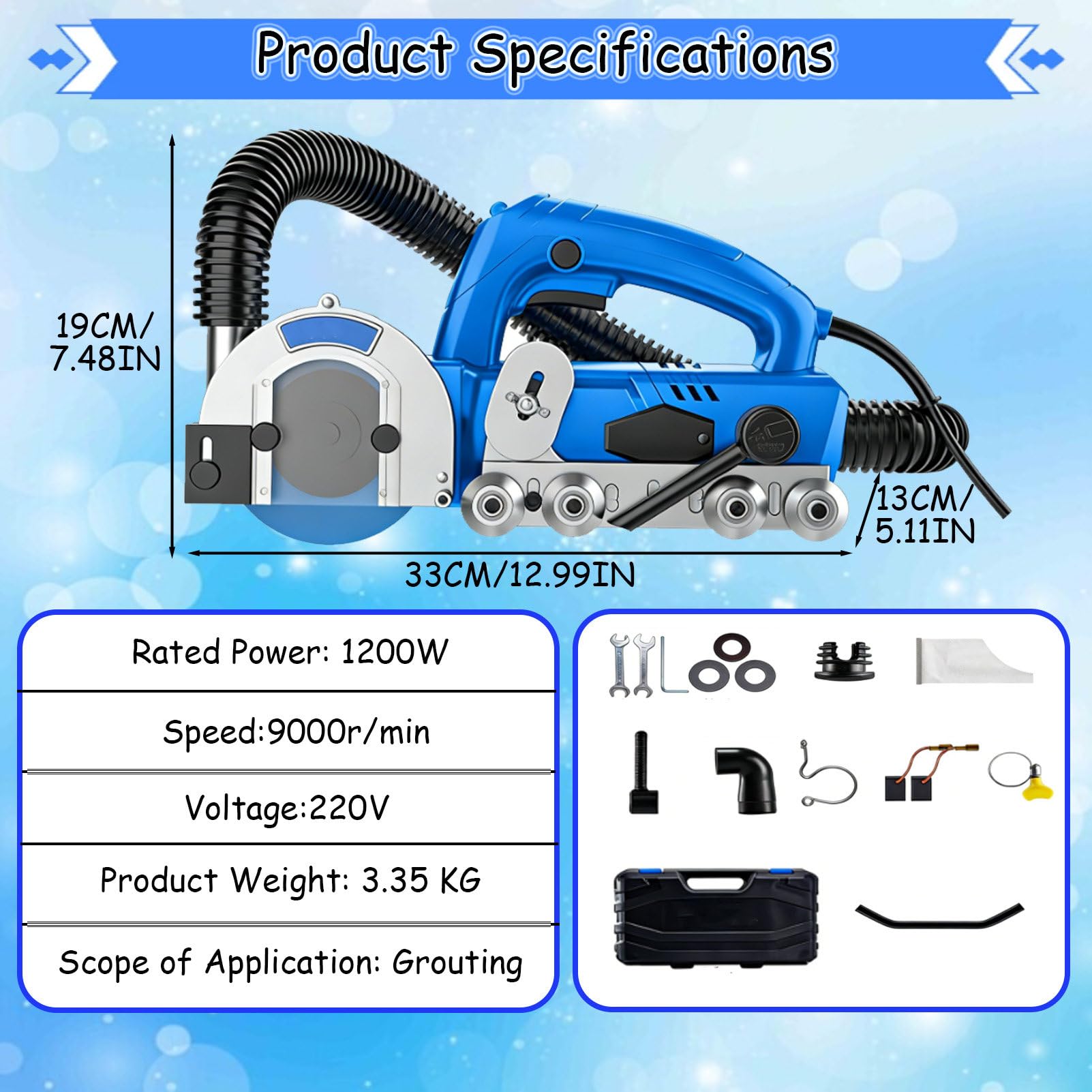 Máquina eléctrica de limpieza de lechada de azulejos, herramienta de 1200 W y 9000 RPM para eliminar lechada vieja y cemento, eficiente limpiador de grietas de azulejos con placa de limpieza de 2,2 mm