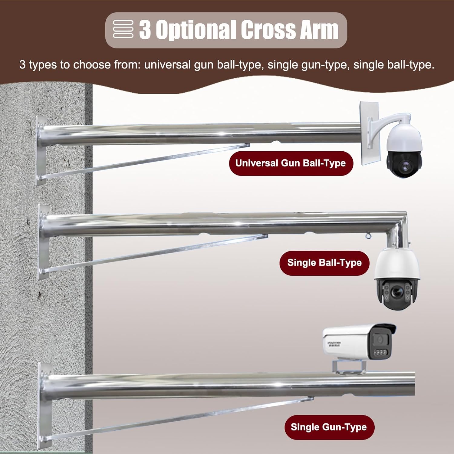 Universal Stainless Steel Camera Pole, 1.2m Weatherproof Mount for Gun/Ball/Dome Surveillance, Perfect for Traffic & Gas Station Security Solutions