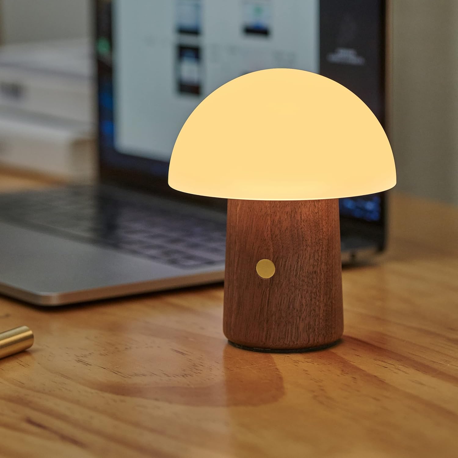 Gingko Mini Alice Mushroom Lamp - Natural Walnut Wood - Touch Control - 7 RGB Lights and Warm Light Mode