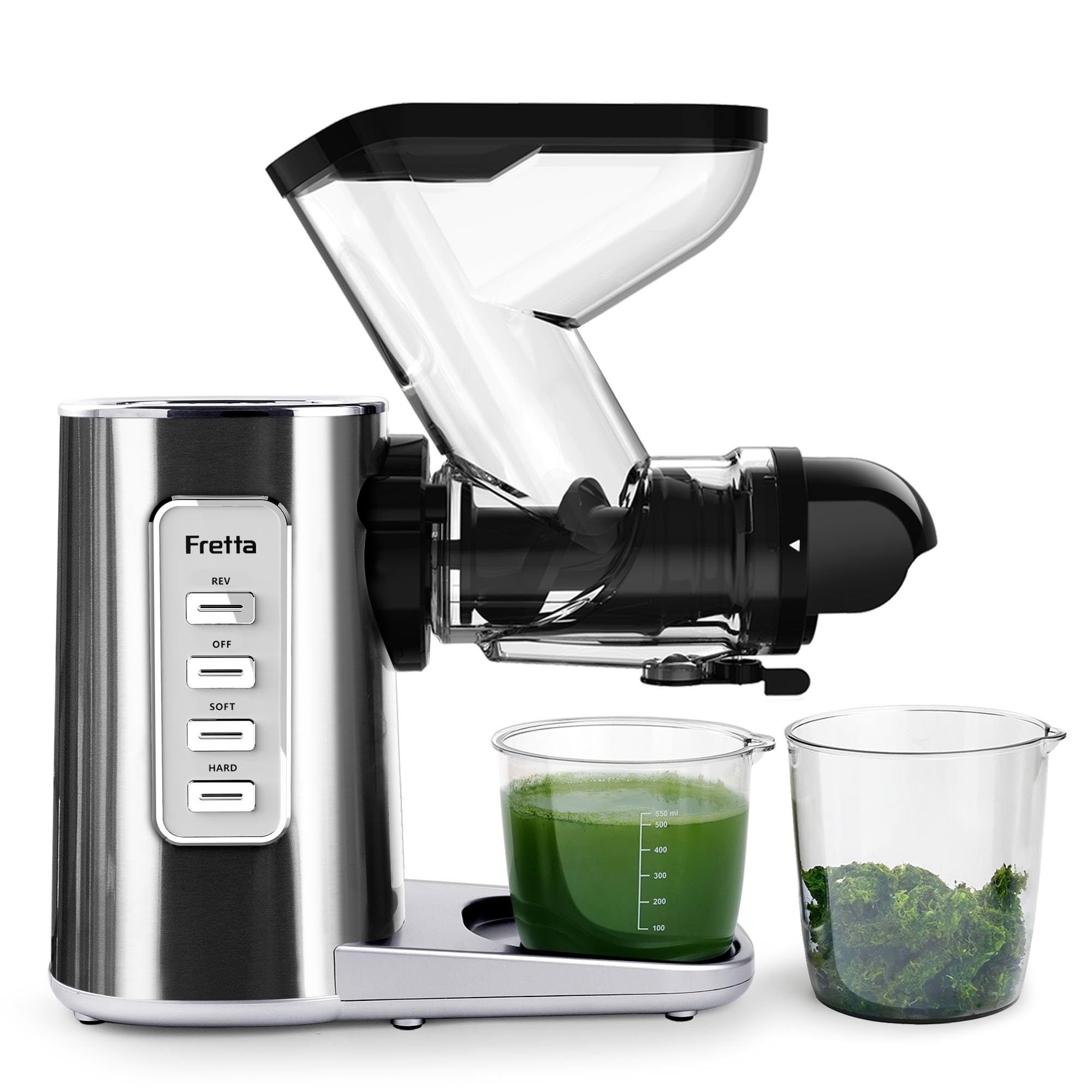 Fretta Cold Press Juicer Machines,3'' Wide Feed Chute, 200W Motor for Hard Fruits & Vegetables,Masticating Slow Juicer,High Juice Yield,Tritan &Stainless Steel, BPA Free, Easy to Clean
