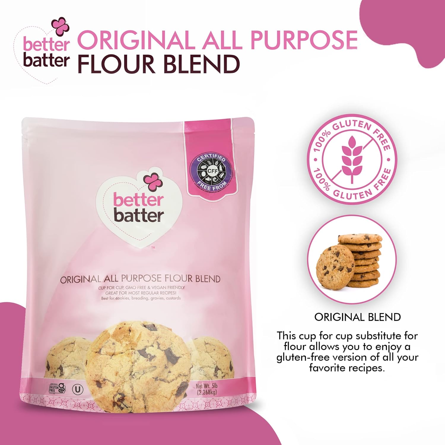 Better Batter Gluten Free Flour - Award Winning Nutritious, Vegan, Allergen Free, & Kosher - Cup for Cup Alternative All-Purpose Baking, Organic, Non-GMO, 25 lbs