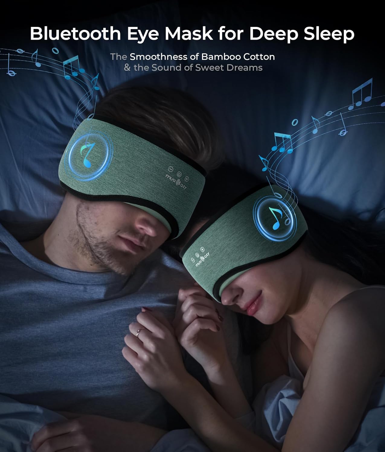 MUSICOZY Sleep Headphones Bluetooth 5.4, Bamboo Cotton Full Coverage Headphones Headband for Side Sleepers, Wireless Earphones with Speaker Sleep Music Earbuds for Men Women (Dark Green) - Image 3