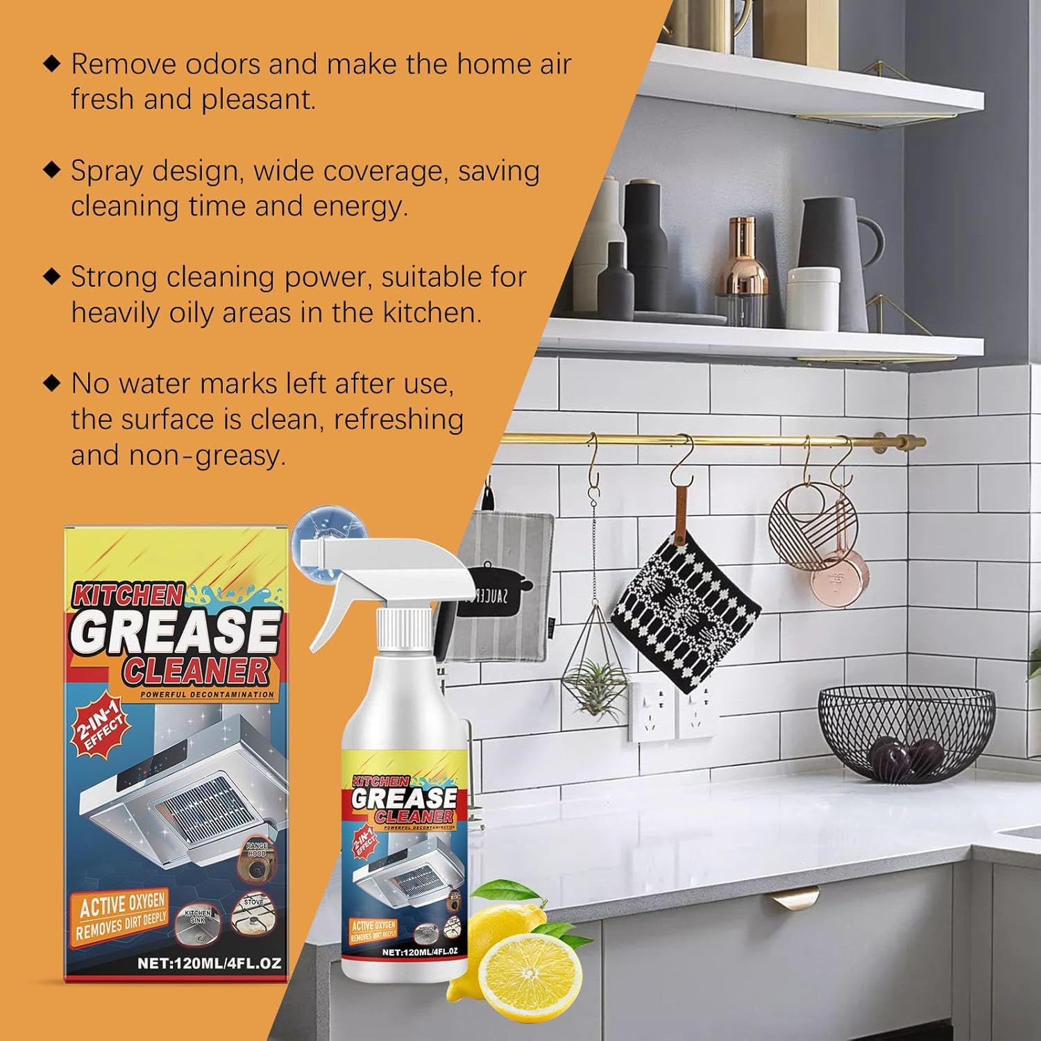 2pezzi Detergente potente per grassi da cucina,Detergente spray per macchie di olio da cucina,Detergente spray multiuso in schiuma,Detergente per macchie di olio pesanti