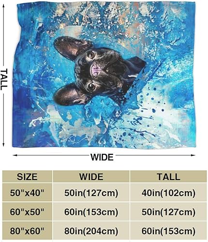 Miniatura 3 de Manta de franela de lujo, bulldog francés, perro negro y azul, con patrón abstracto de graffiti para clima frío, decoración al aire libre, manta de