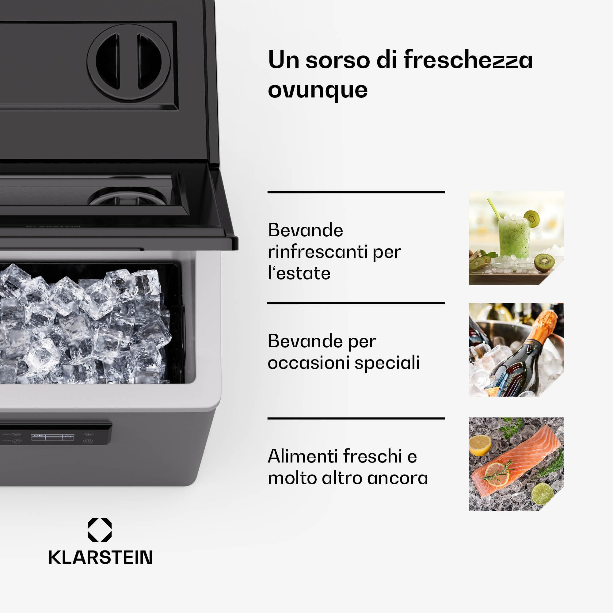 Klarstein FrostMaster - Macchina del Ghiaccio, 35 kg/24h, 34 Cubetti in 15 Min, Acciaio Inox, Pannello LED, Facile da Pulire, Macchina del Ghiaccio per Casa e Bar, Argento