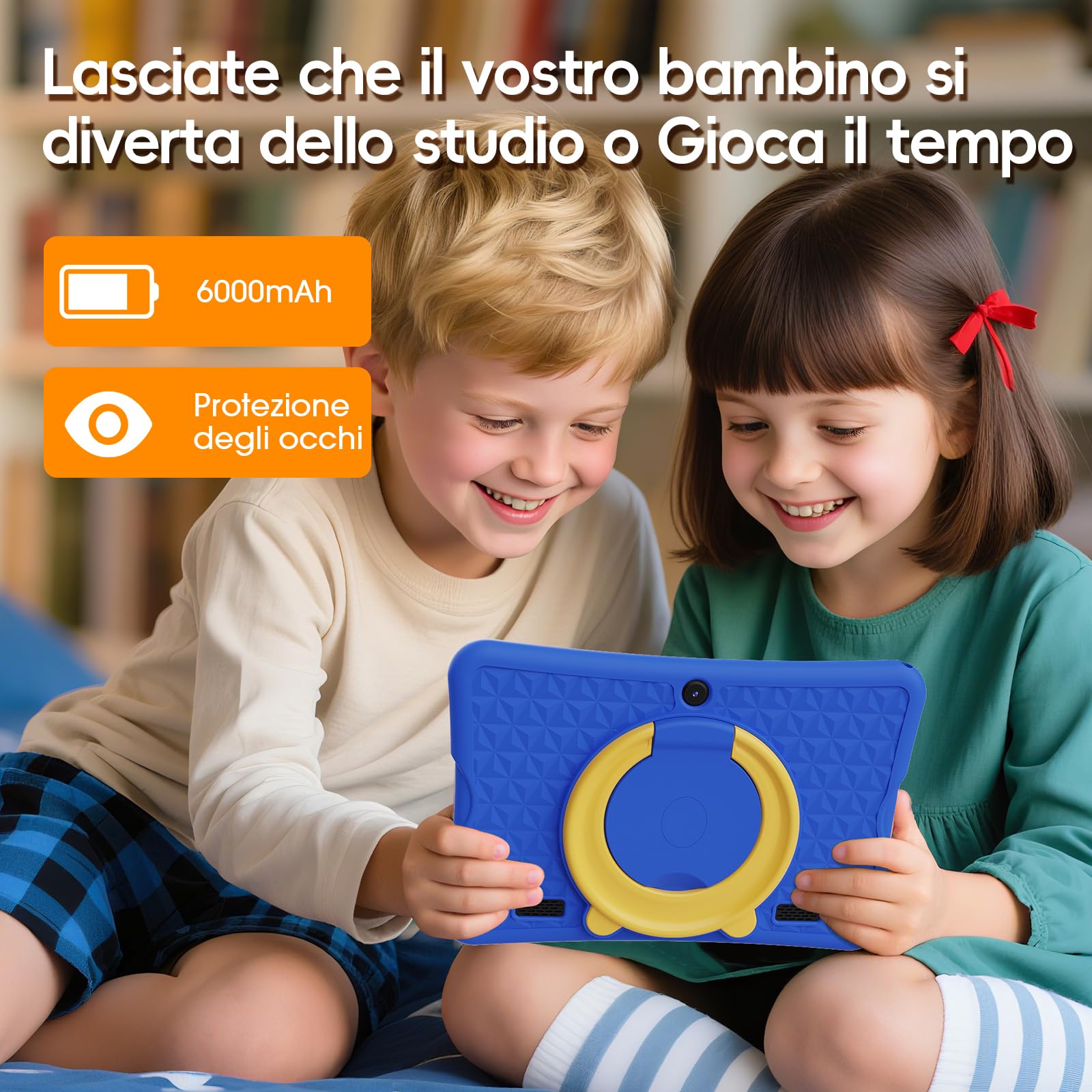 DigiLand Tablet per Bambini 10,1 Pollici, Android 15 con Custodia Protettiva, 6GB+32GB, Schermo IPS 1280*800, Doppia Fotocamera 2MP+5MP, 6000mAh, Tablet Didattico con Controllo Parentale & iWawa(Blu)