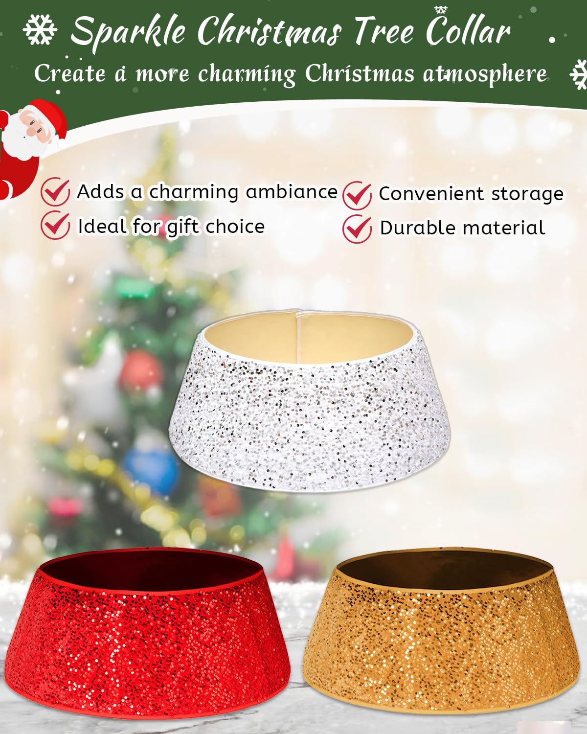 Odot Copri Base Albero Natale, Bianca Glitter Copri Albero di Natale Base, Christmat Tree Skirt Per Decorazioni Per Feste A Casa Vacanza(40 X 60 X 20 cm)