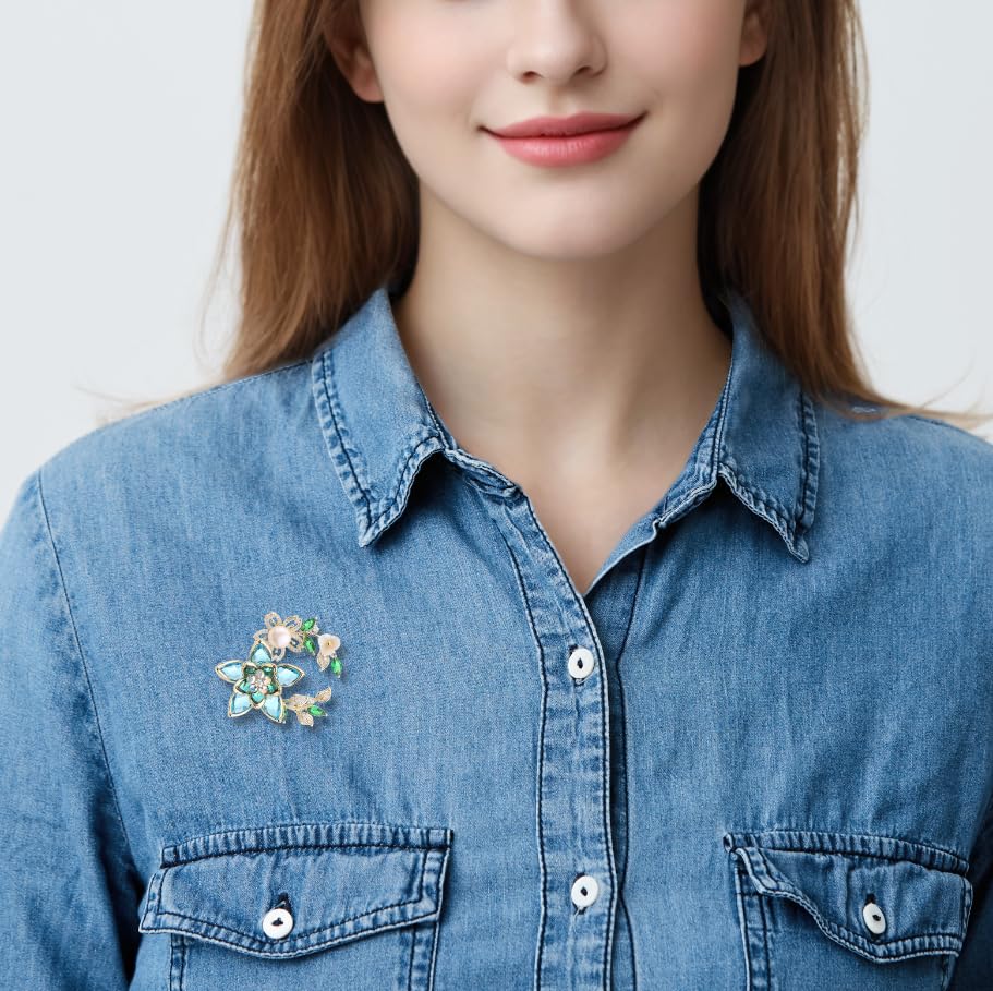 Image of Flower Brooch Pins for Women Rhinestone Red Pin Blazer Dress Denim Jacket Lapel Pin Wedding Holiday Gift Accessories