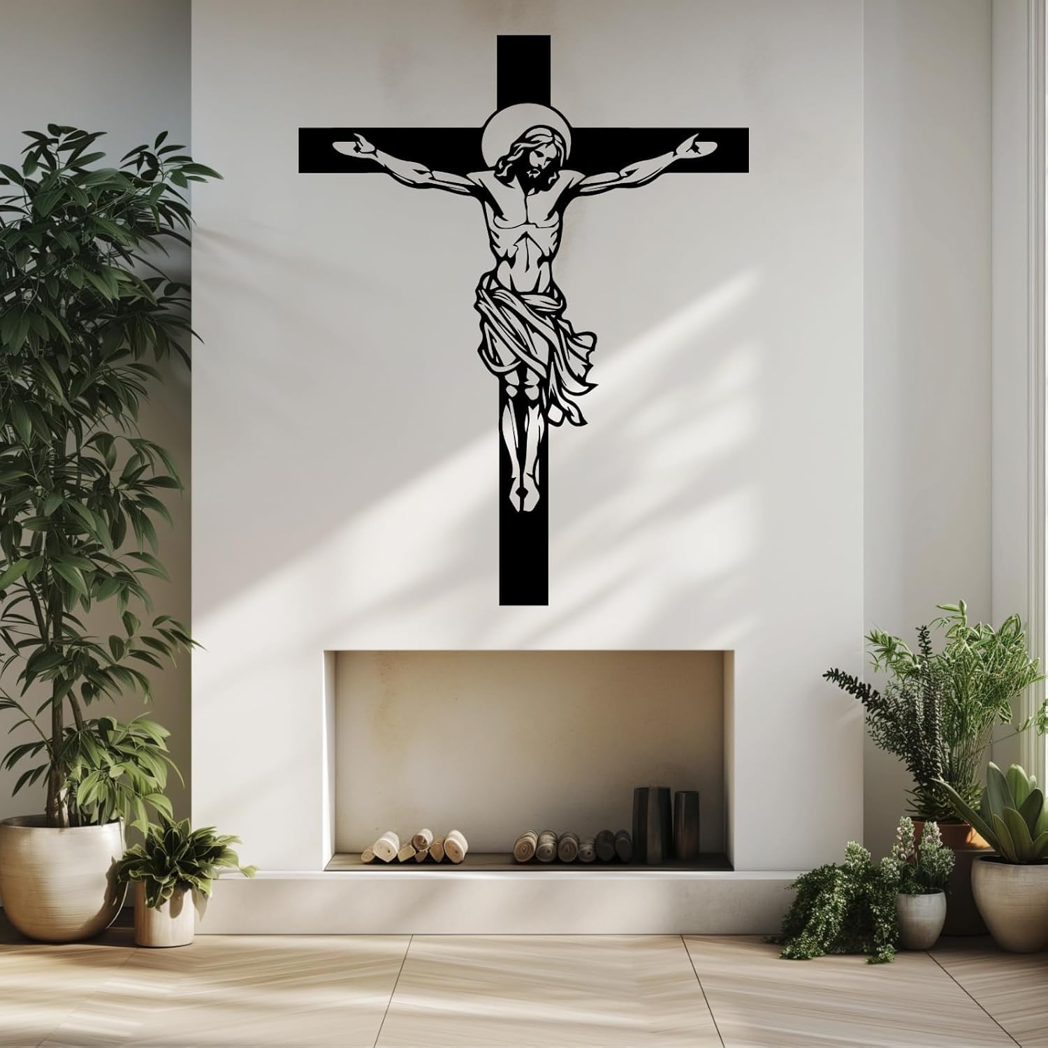 Croix de Jésus en métal moderne | Sublimez vos grands murs vides avec élégance