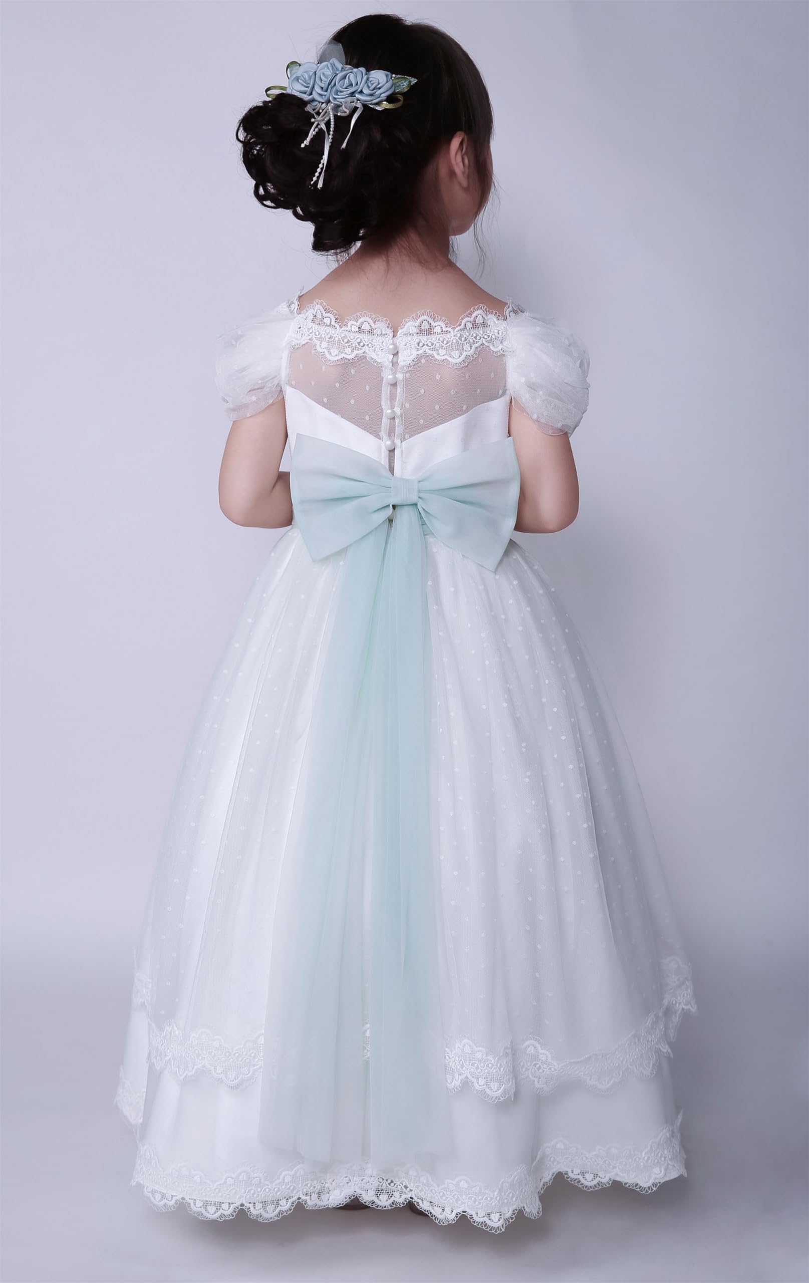 Niñas Primera Comunión Vestidos de Novia Juniors Niña Elegante Largo Blanco Ropa Tamaño 4 5 6 7 8 9 10 12 14