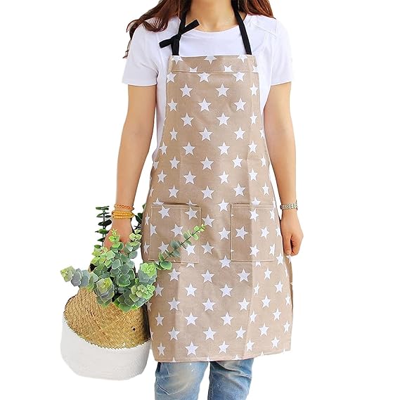 SAMI STUDIOS 100% Cotton Adjustable Bib Cooking Kitchen Aprons Sparkling Stars With Large Pockets,BBQ Drawing Dishwashing Baking Grill Restaurant For Men & Women UNISEX Washable 70x80 Cms- (1 PC SET)
