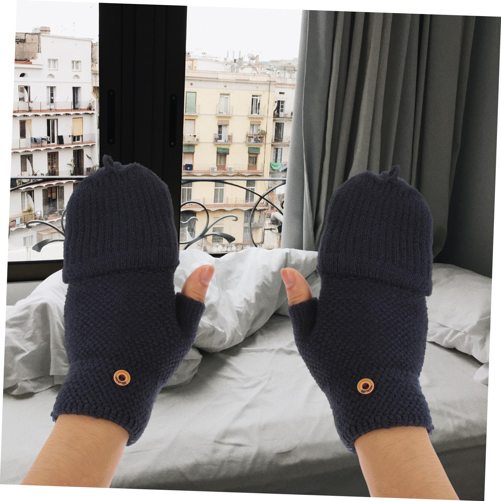 Veemoon Guanti senza Dita Donna Convertibili in Maglia Nero 1 Paio | Cashmere e Fibra Acrilica, Design Ribaltabile, Uso Quotidiano e Inverno